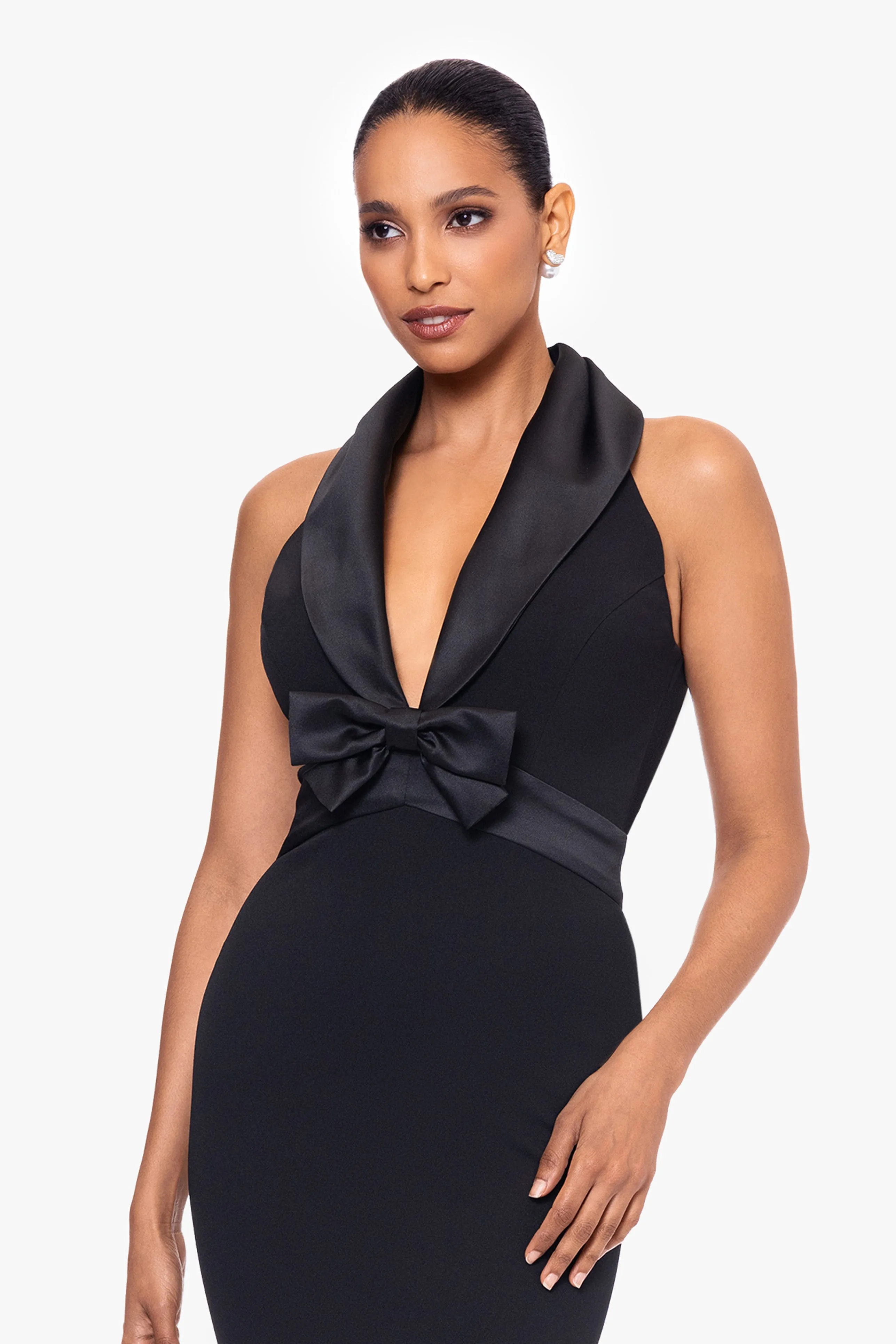 "Felicia" Long Scuba Crepe Halter Neck Satin Bow Dress sold by Betsy & Adam product image thumbnail 2