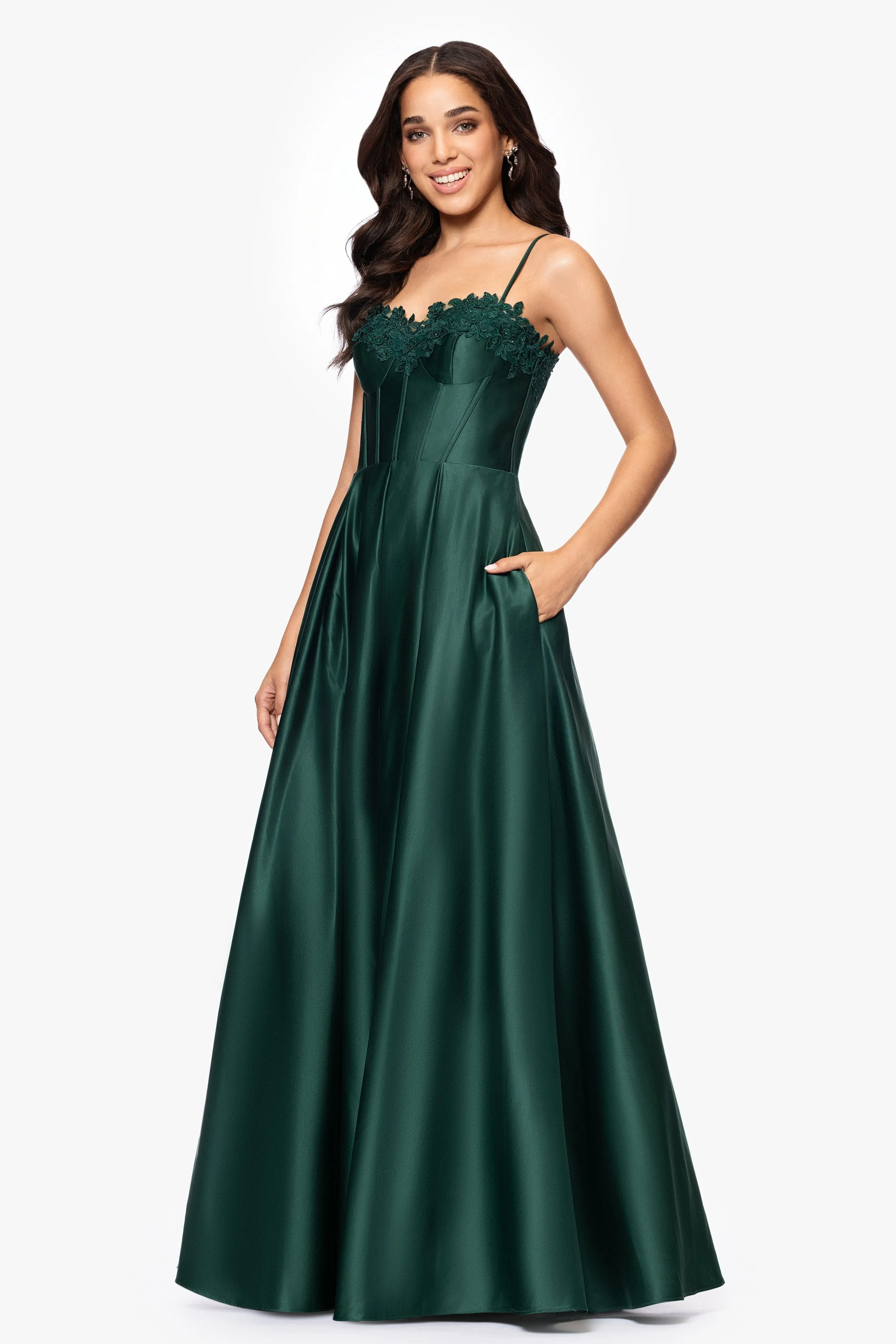 Blondie Nites "Hope" Long Spaghetti Strap Corset Applique Gown sold by Betsy & Adam product image thumbnail 3