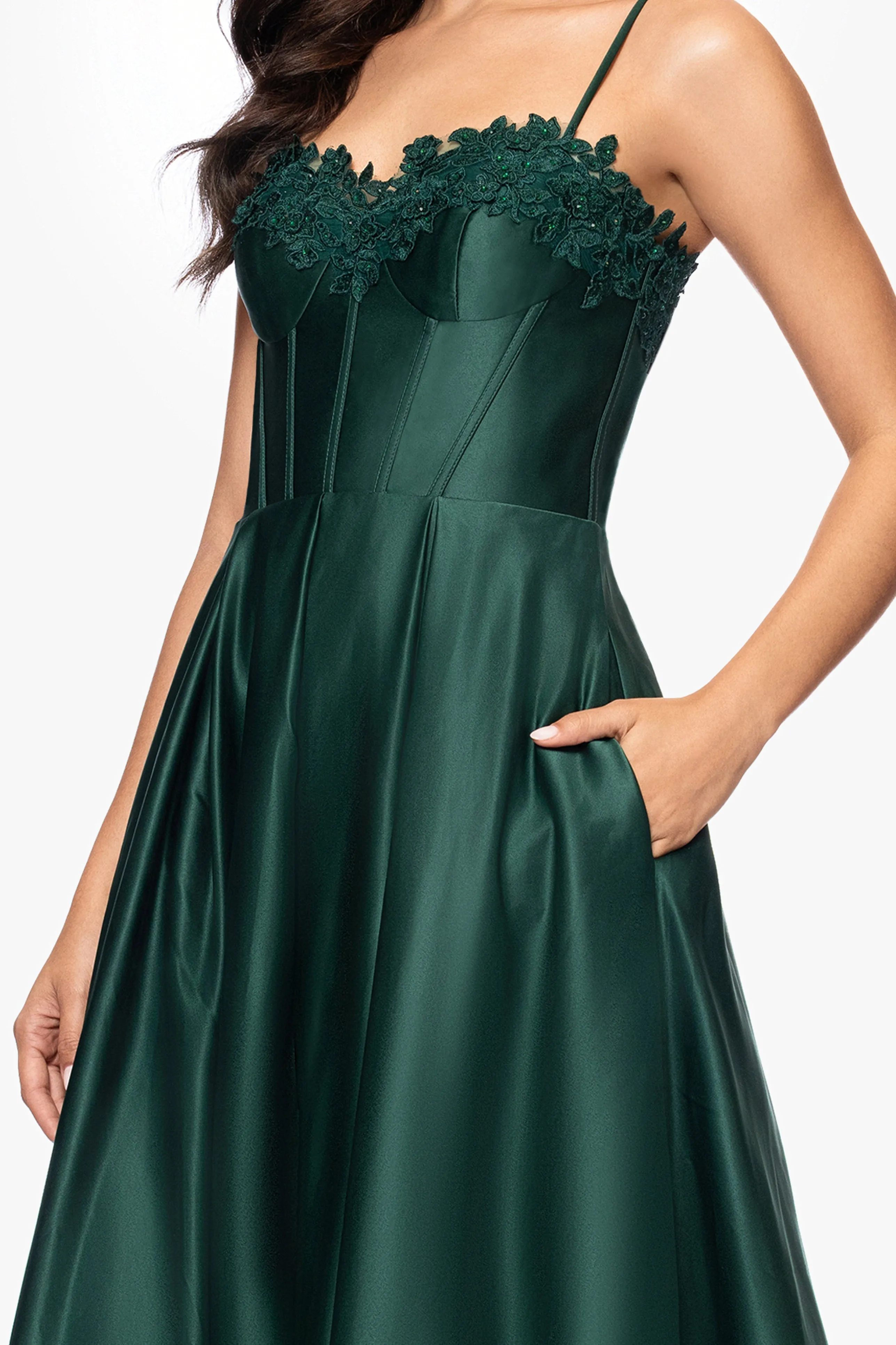 Blondie Nites "Hope" Long Spaghetti Strap Corset Applique Gown sold by Betsy & Adam product image thumbnail 4