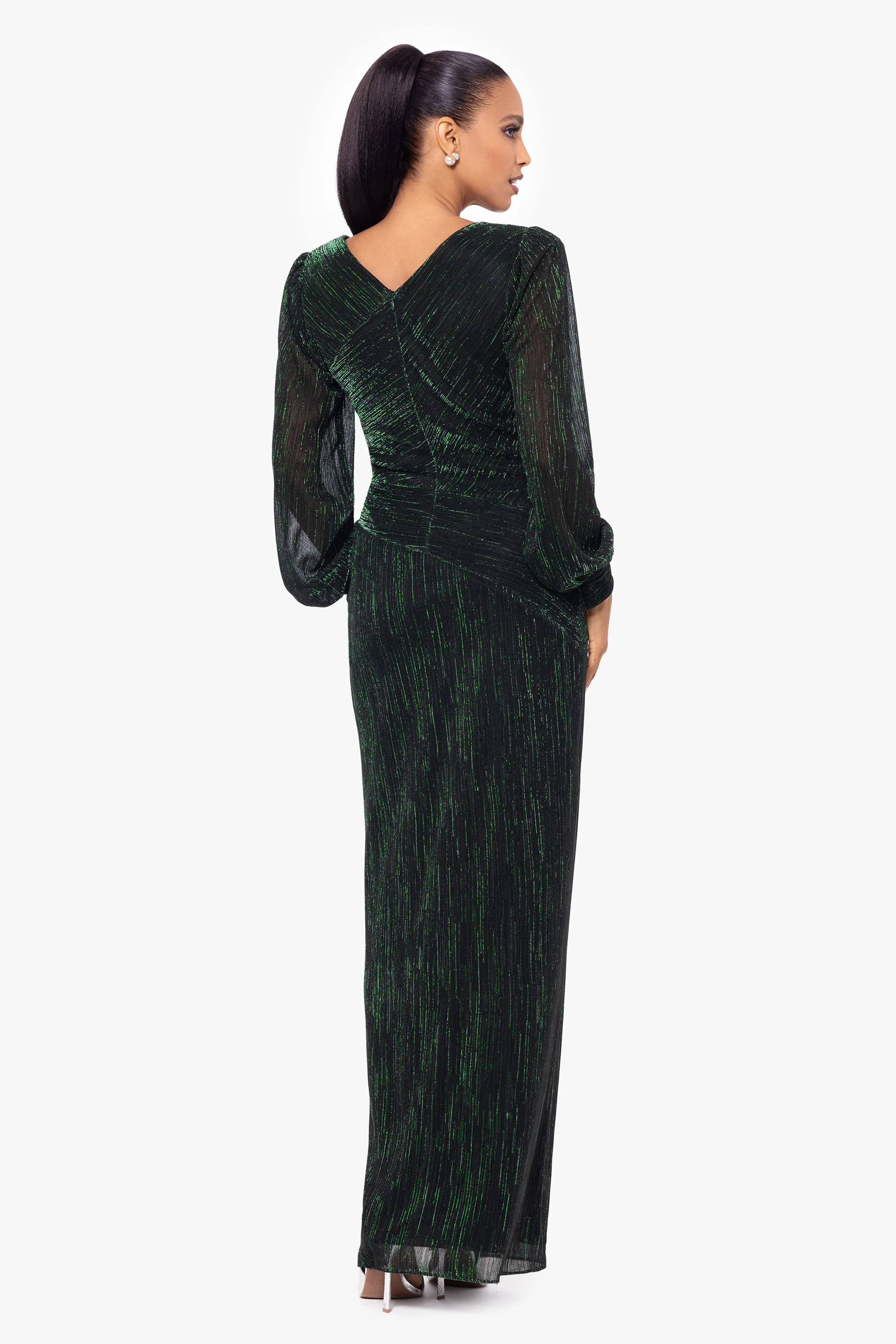 "Siobhan" Long Metallic Long Sleeve Asymmetrical Neckline Dress sold by Betsy & Adam product image thumbnail 3