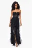 "Angelina" Long Strapless Mesh Floor Length Ruffle Dress sold by Betsy & Adam