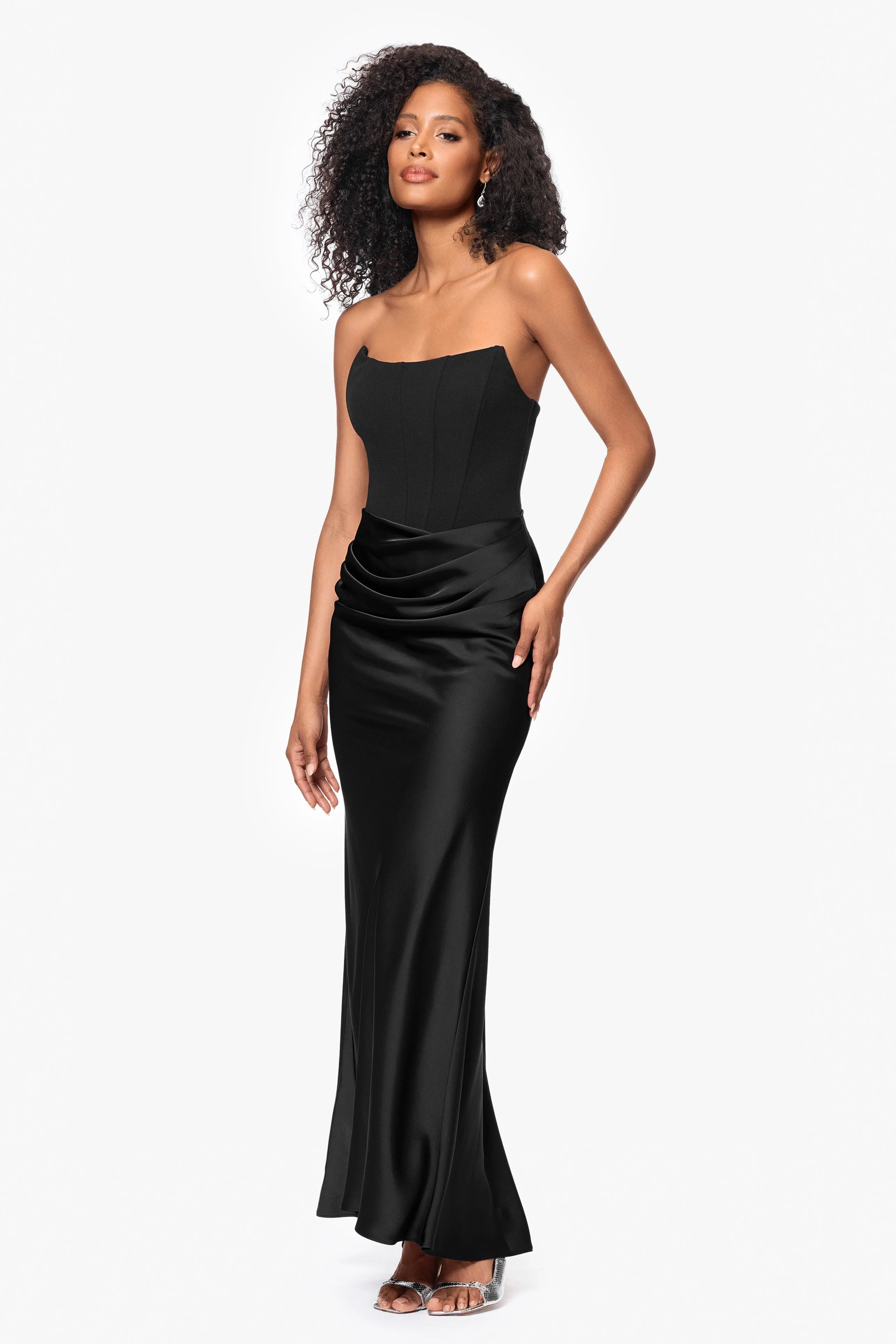 "Debra" Long Strapless Scuba Crepe and Satin Gown sold by Betsy & Adam product image thumbnail 4