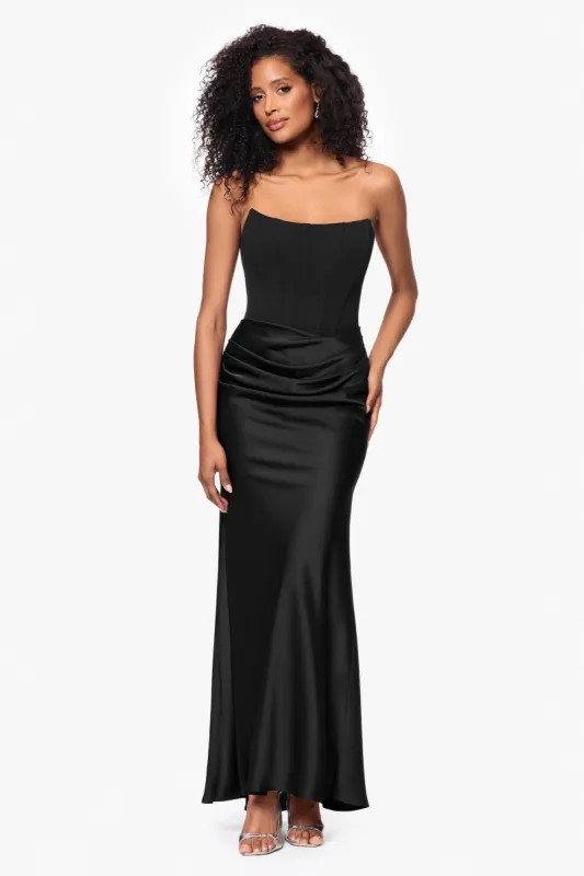 "Debra" Long Strapless Scuba Crepe and Satin Gown sold by Betsy & Adam