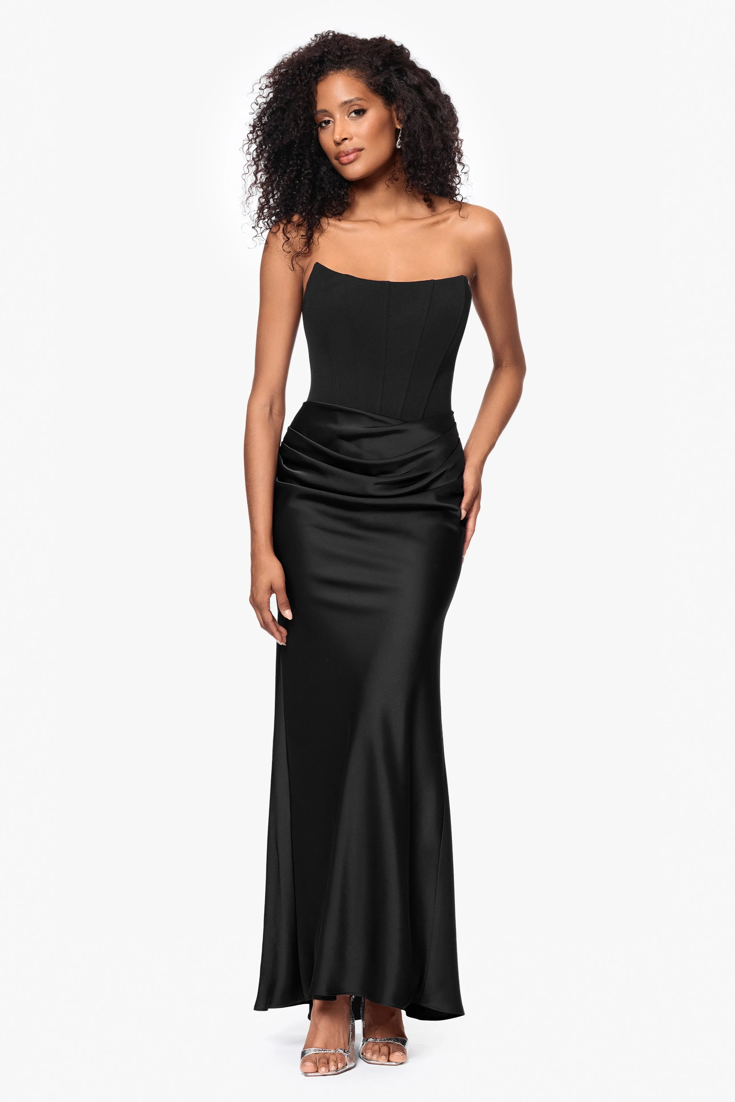 "Debra" Long Strapless Scuba Crepe and Satin Gown sold by Betsy & Adam