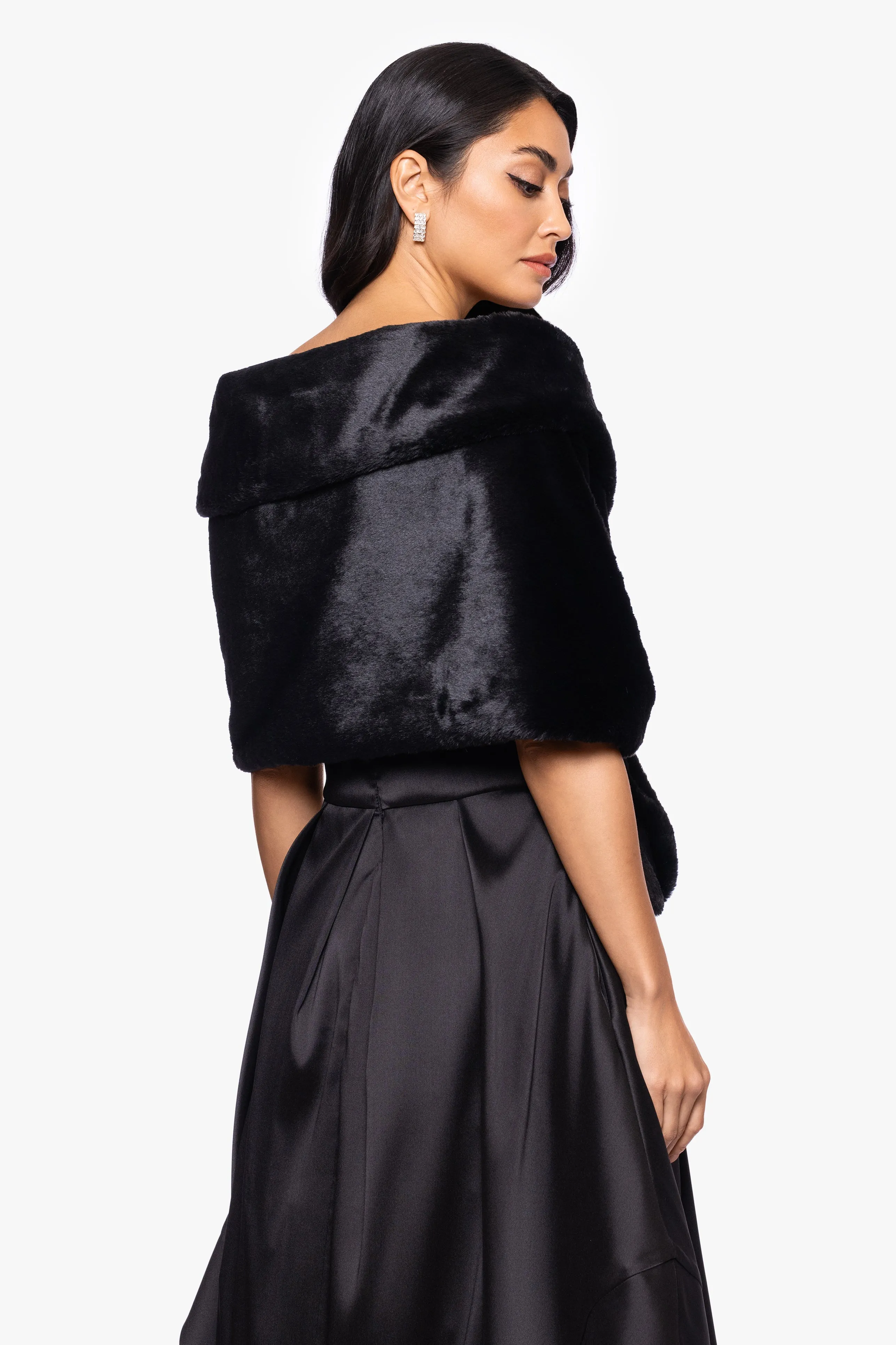 "Betty" Faux Fur Pearl Trim Shawl Wrap sold by Betsy & Adam product image thumbnail 2