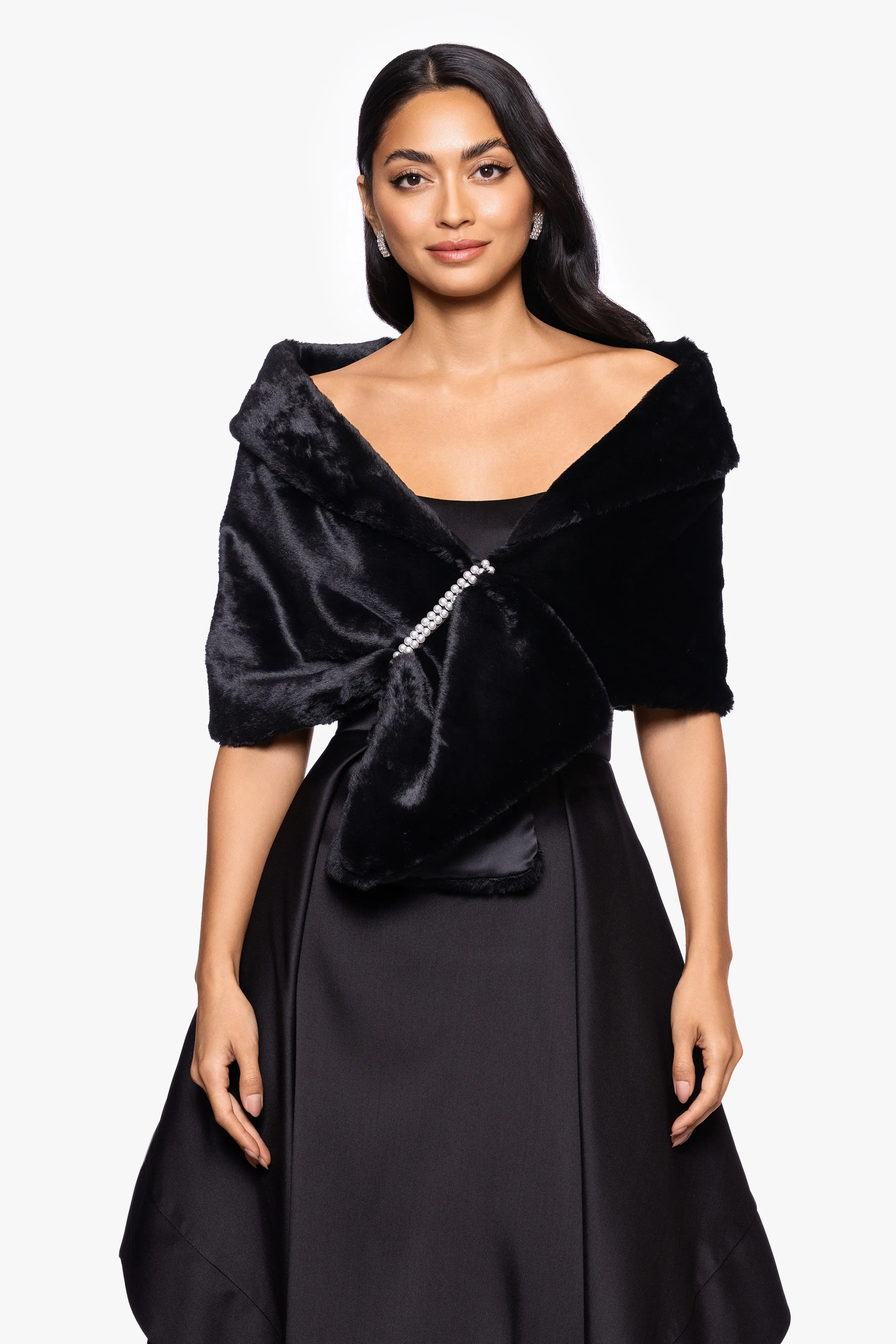 "Betty" Faux Fur Pearl Trim Shawl Wrap sold by Betsy & Adam
