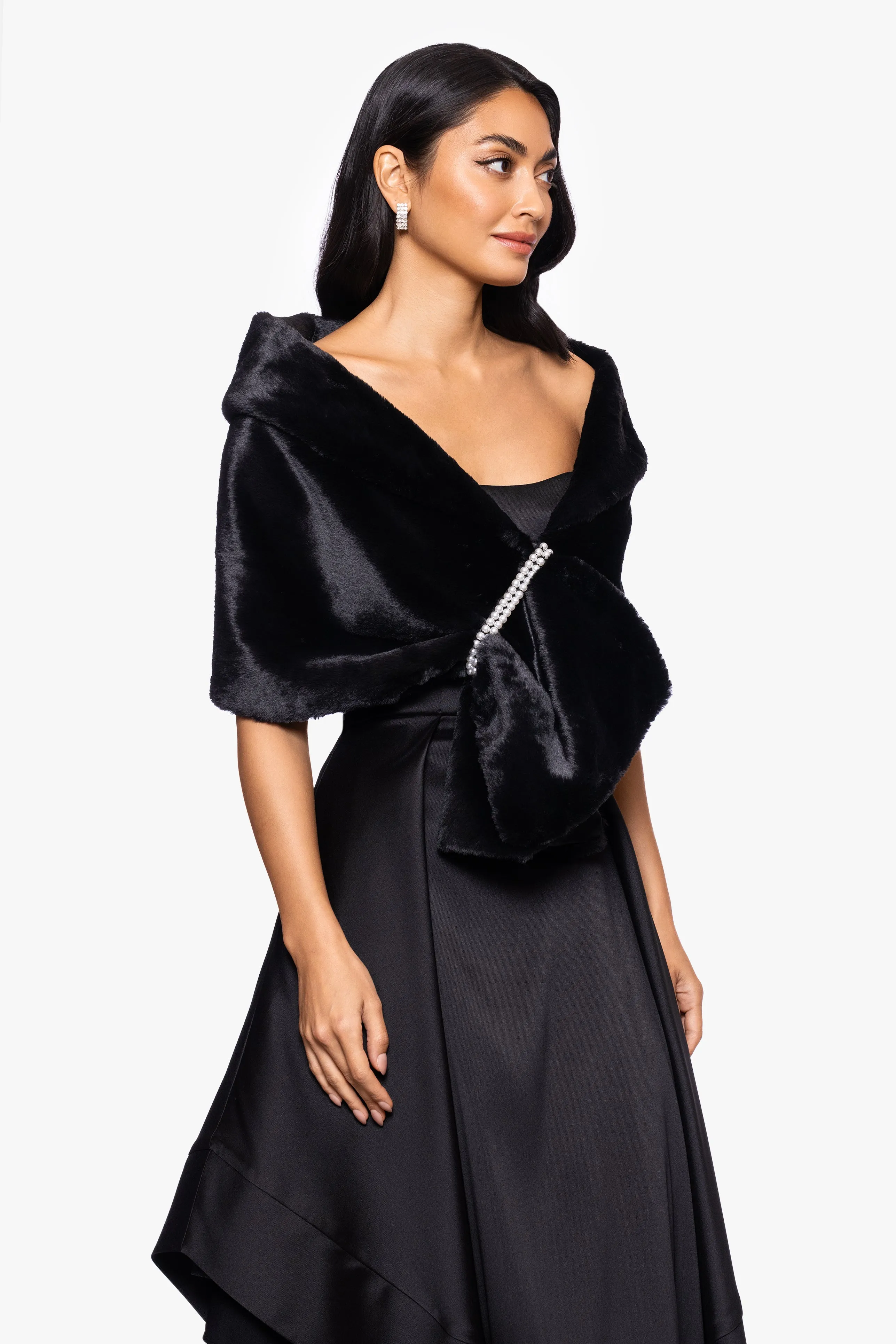 "Betty" Faux Fur Pearl Trim Shawl Wrap sold by Betsy & Adam product image thumbnail 3