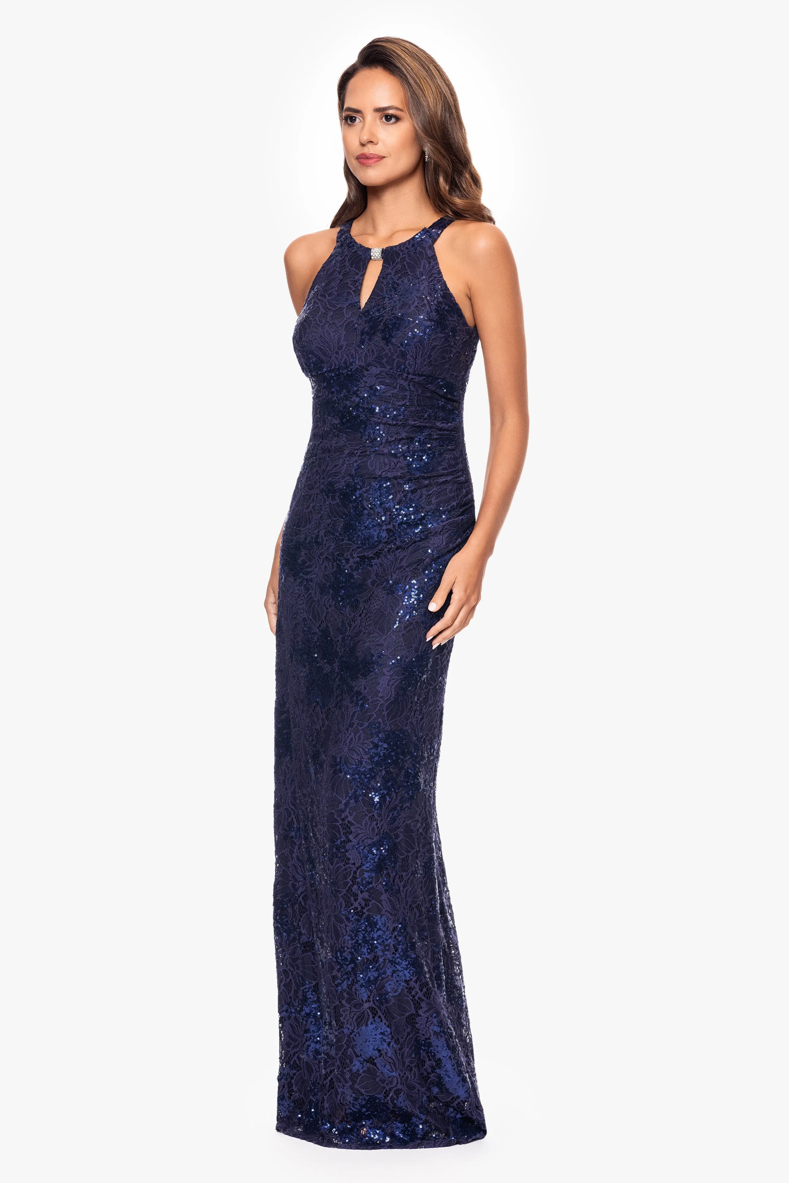 "Wilma" Sequin Lace Keyhole Neck Floor Length Dress sold by Betsy & Adam product image thumbnail 3