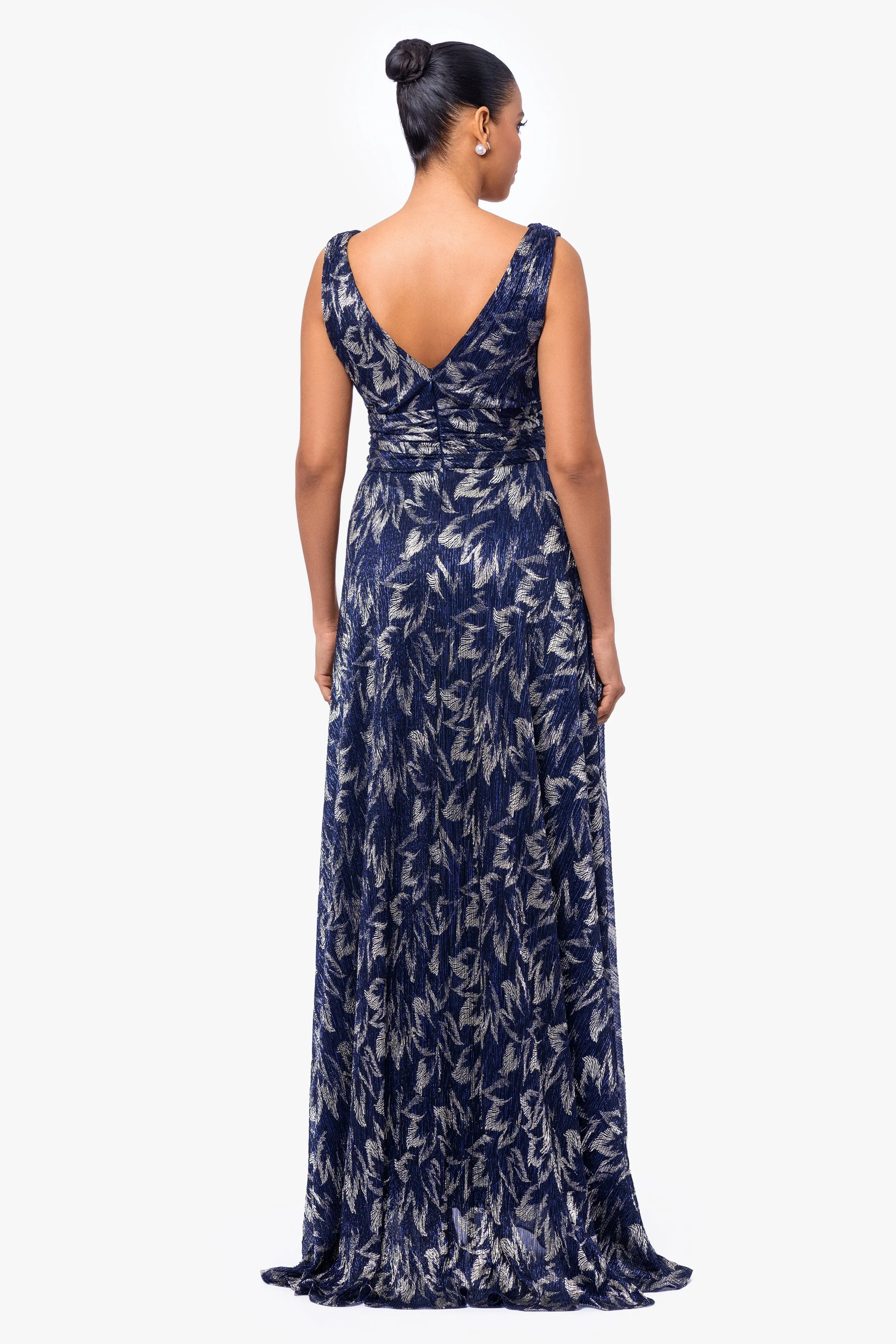 "Charlene" Long Metallic Crinkle V-Neck Floor Length Dress sold by Betsy & Adam product image thumbnail 3