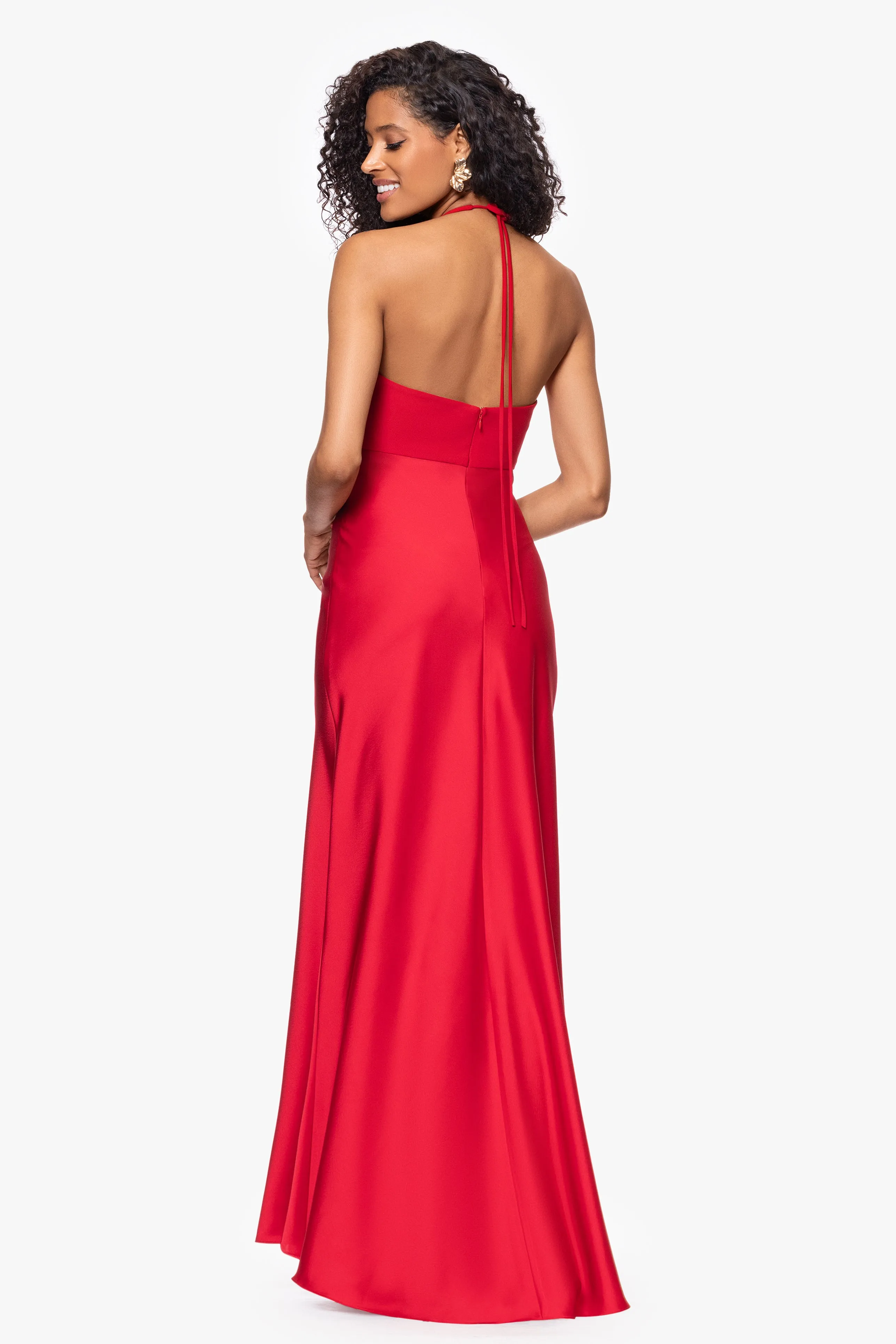 "Roxy" Jersey Knit Halter Neck With Satin Skirt Floor Length Dress sold by Betsy & Adam product image thumbnail 3