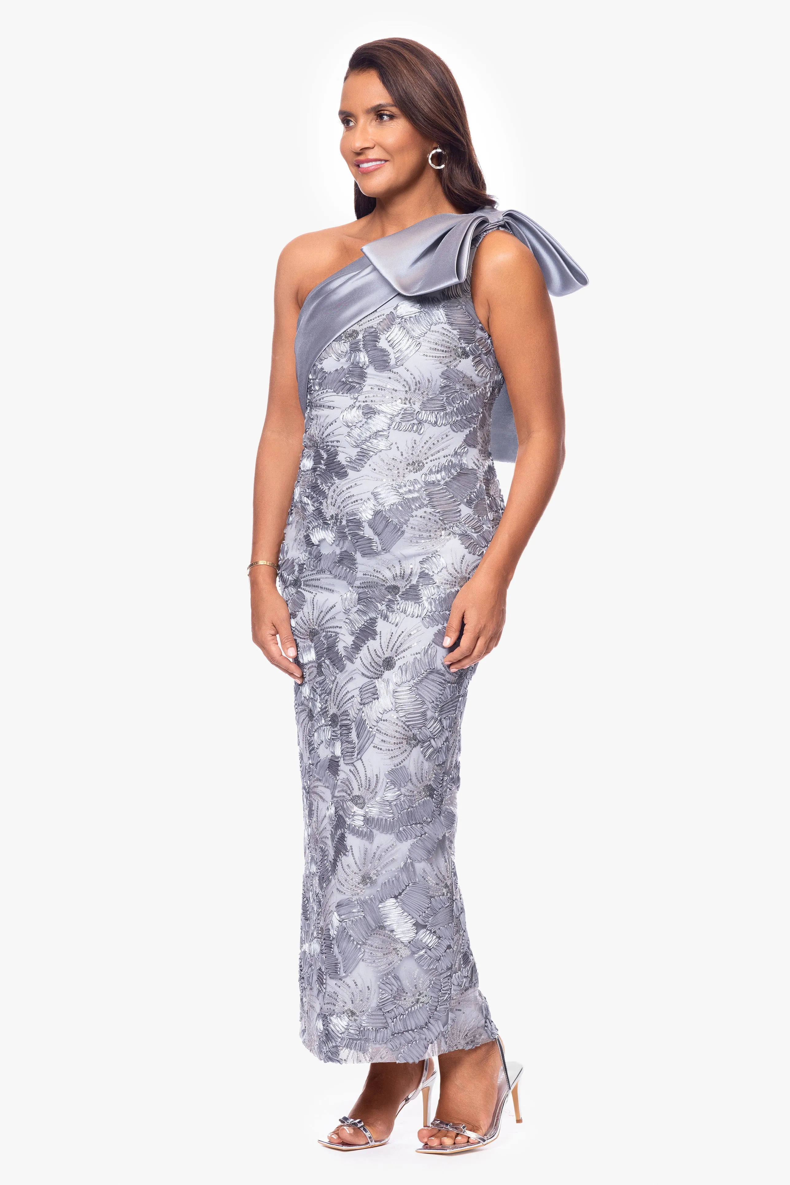 "Mercedes" Soutache and Sequin One Shoulder Bow Floor Length Dress sold by Betsy & Adam product image thumbnail 3