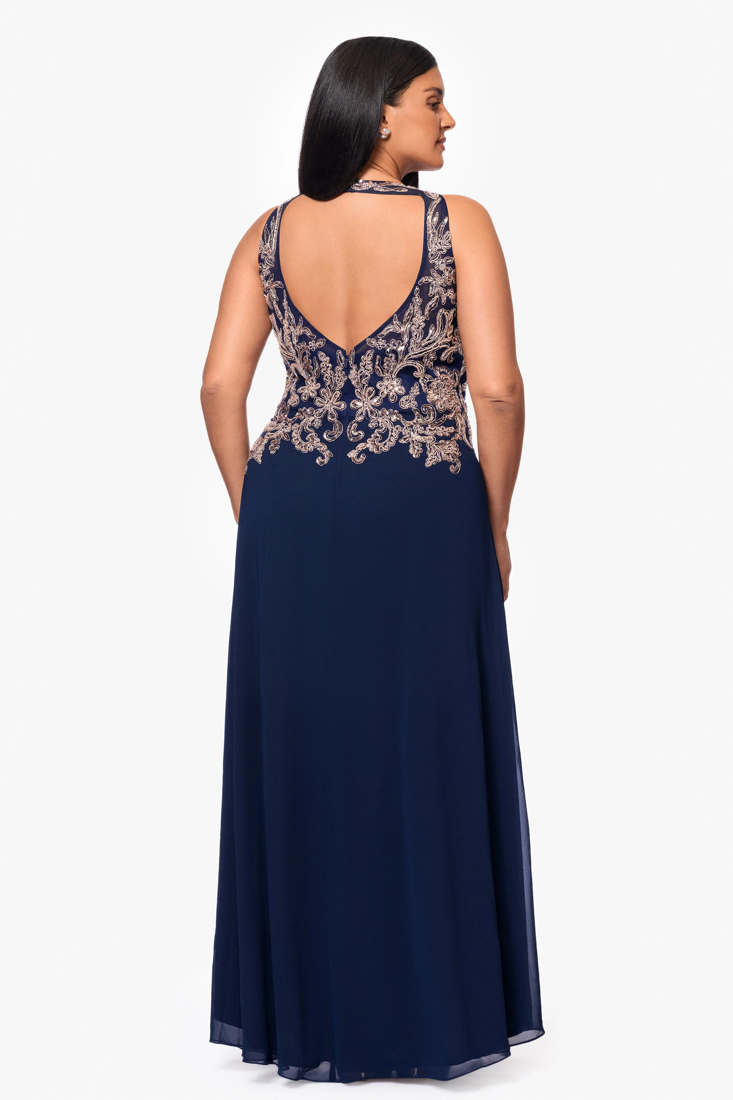 Plus "Katie" Long Chiffon Beaded Halter Dress sold by Betsy & Adam product image thumbnail 3