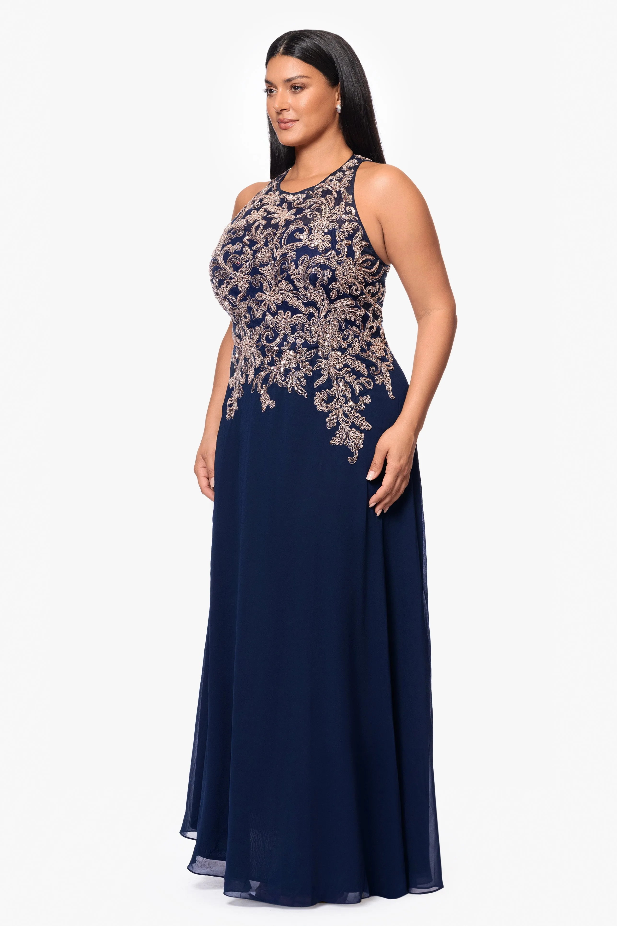 Plus "Katie" Long Chiffon Beaded Halter Dress sold by Betsy & Adam product image thumbnail 4