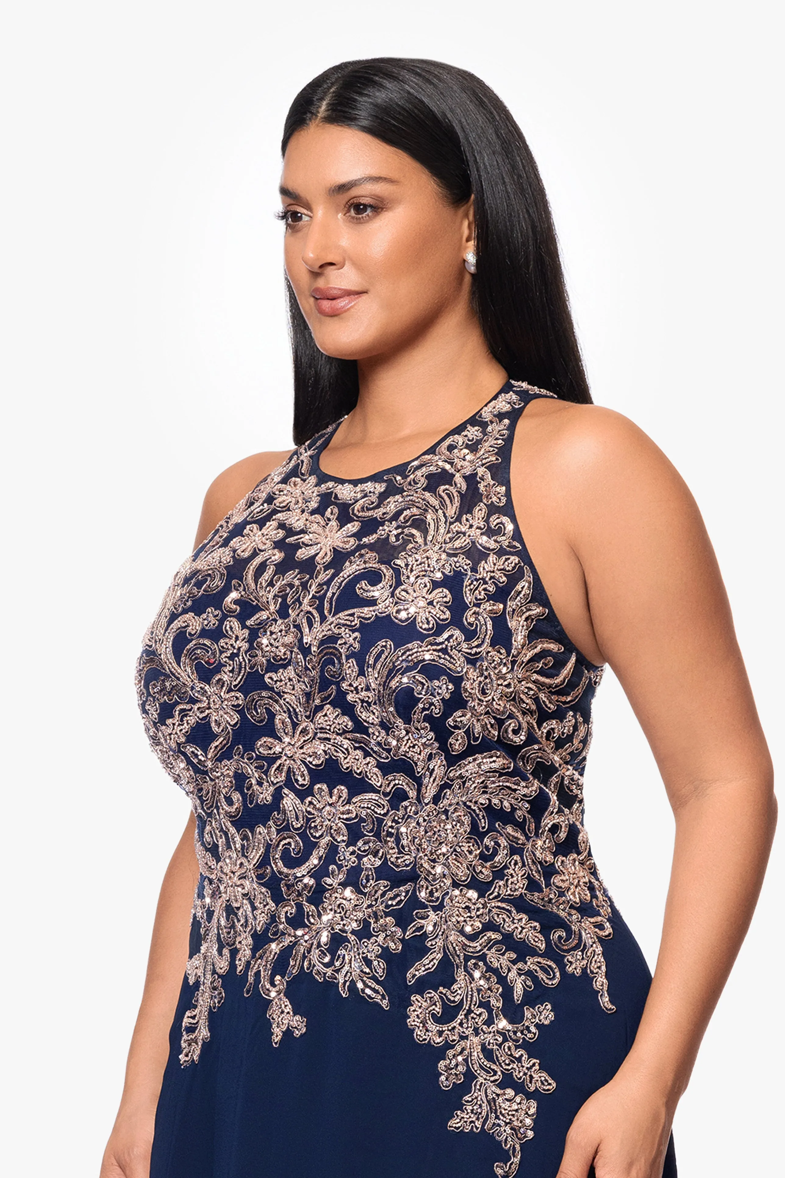 Plus "Katie" Long Chiffon Beaded Halter Dress sold by Betsy & Adam product image thumbnail 2
