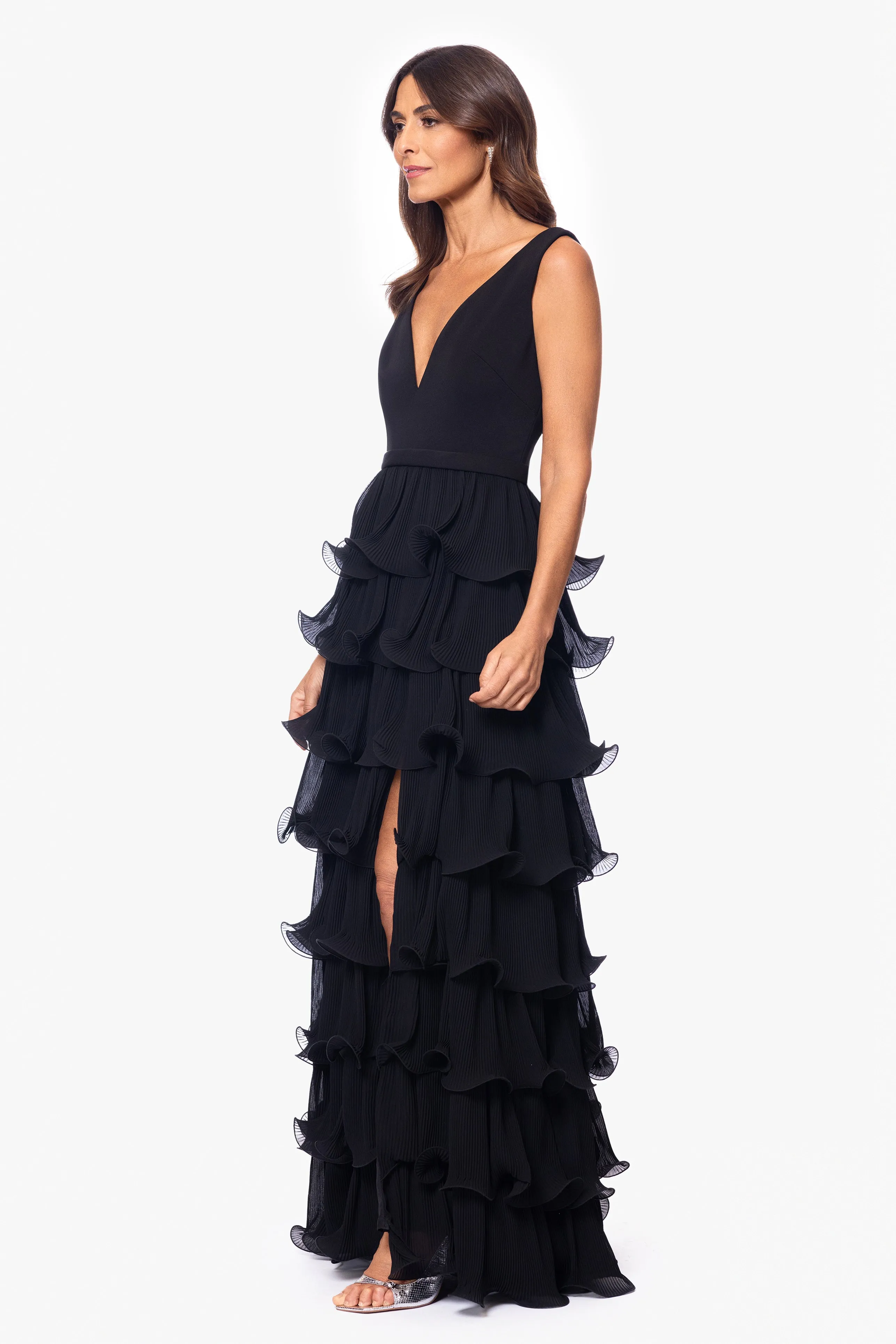 "Eleni" Scuba Crepe Top and Chiffon Skirt Floor Length Dress sold by Betsy & Adam product image thumbnail 4