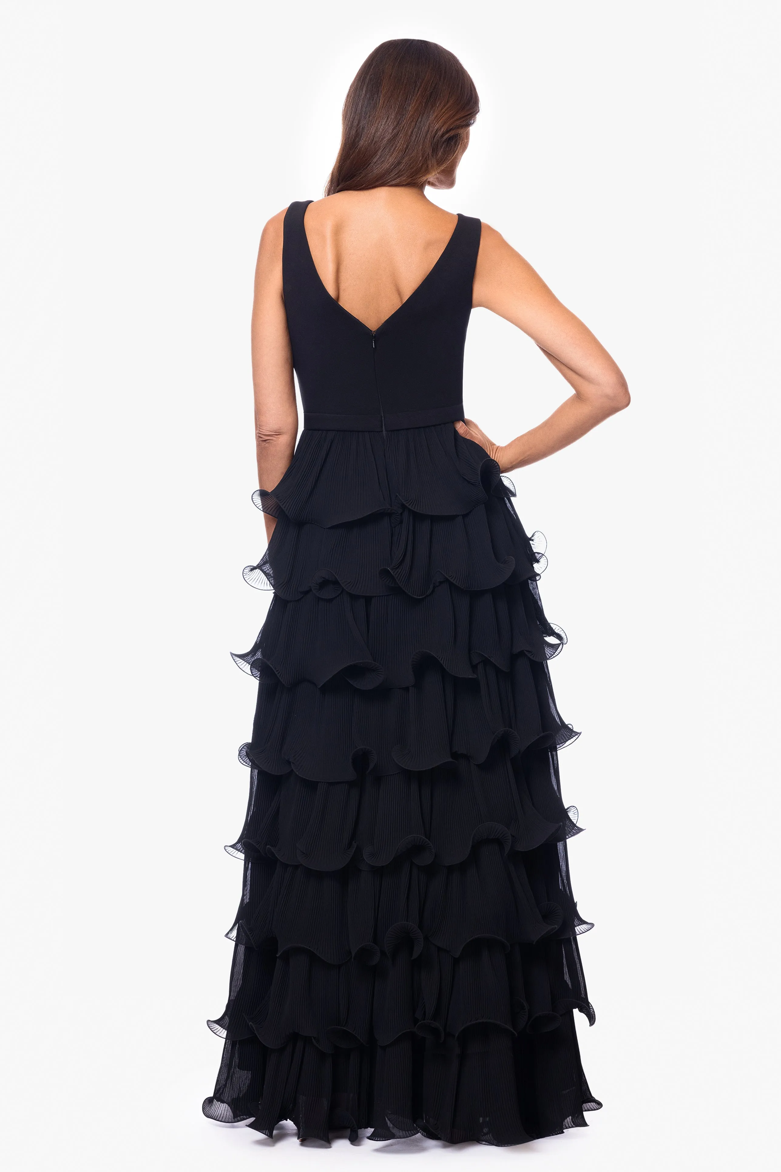 "Eleni" Scuba Crepe Top and Chiffon Skirt Floor Length Dress sold by Betsy & Adam product image thumbnail 3