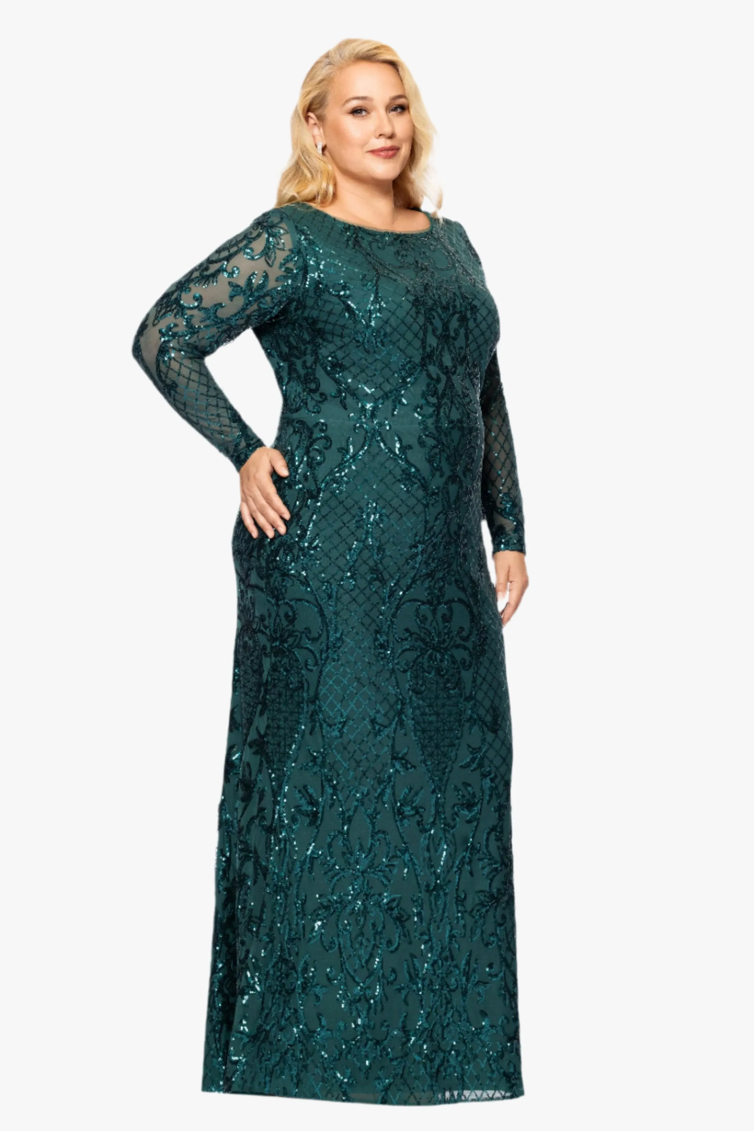 Plus "Nara" Long Sleeve Sequin Placement Gown sold by Betsy & Adam product image thumbnail 4
