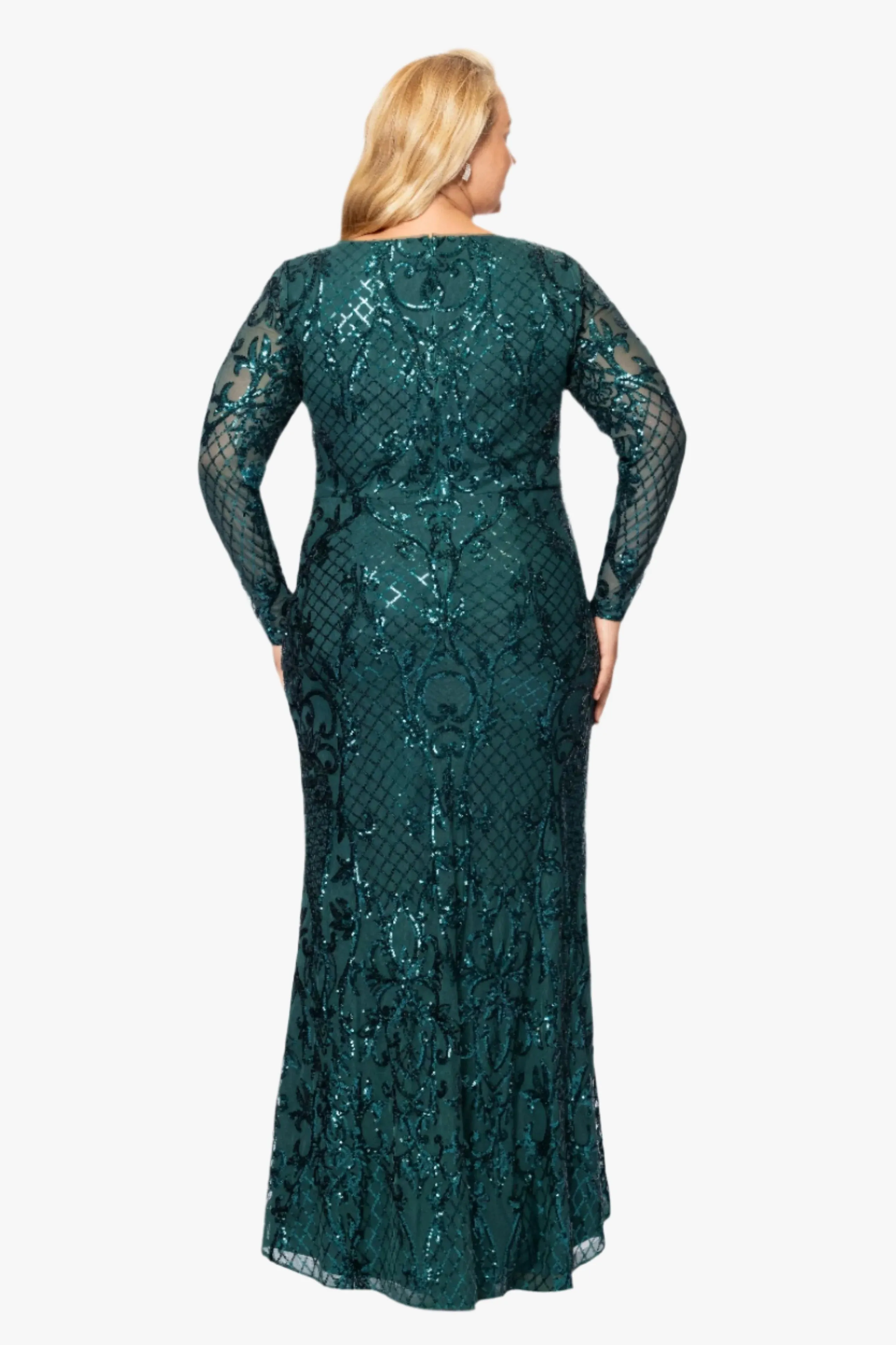 Plus "Nara" Long Sleeve Sequin Placement Gown sold by Betsy & Adam product image thumbnail 3