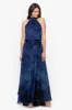 "Tami" Chiffon Print High Halter Neck Gown sold by Betsy & Adam