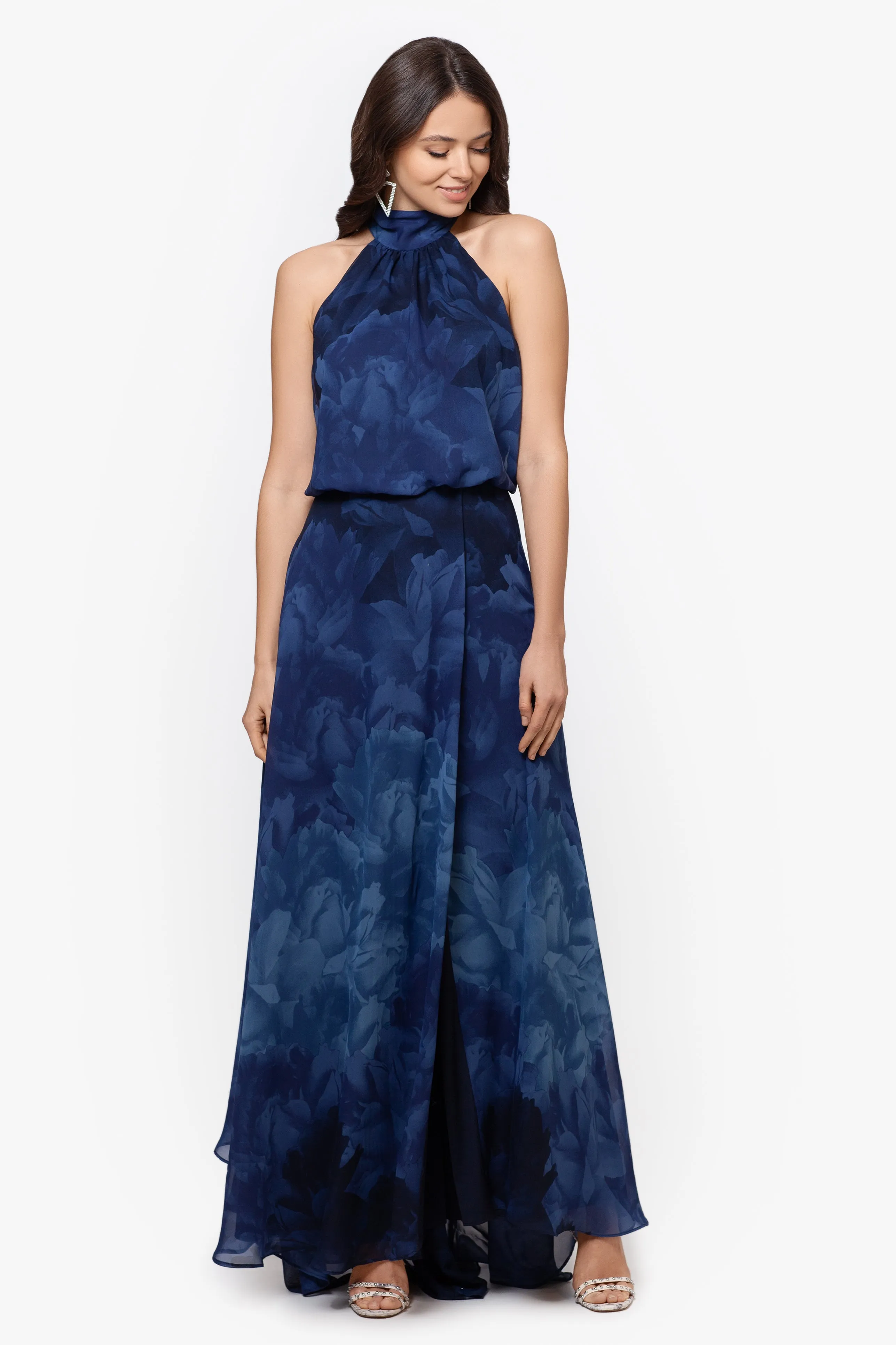 "Tami" Chiffon Print High Halter Neck Gown sold by Betsy & Adam product image thumbnail 4