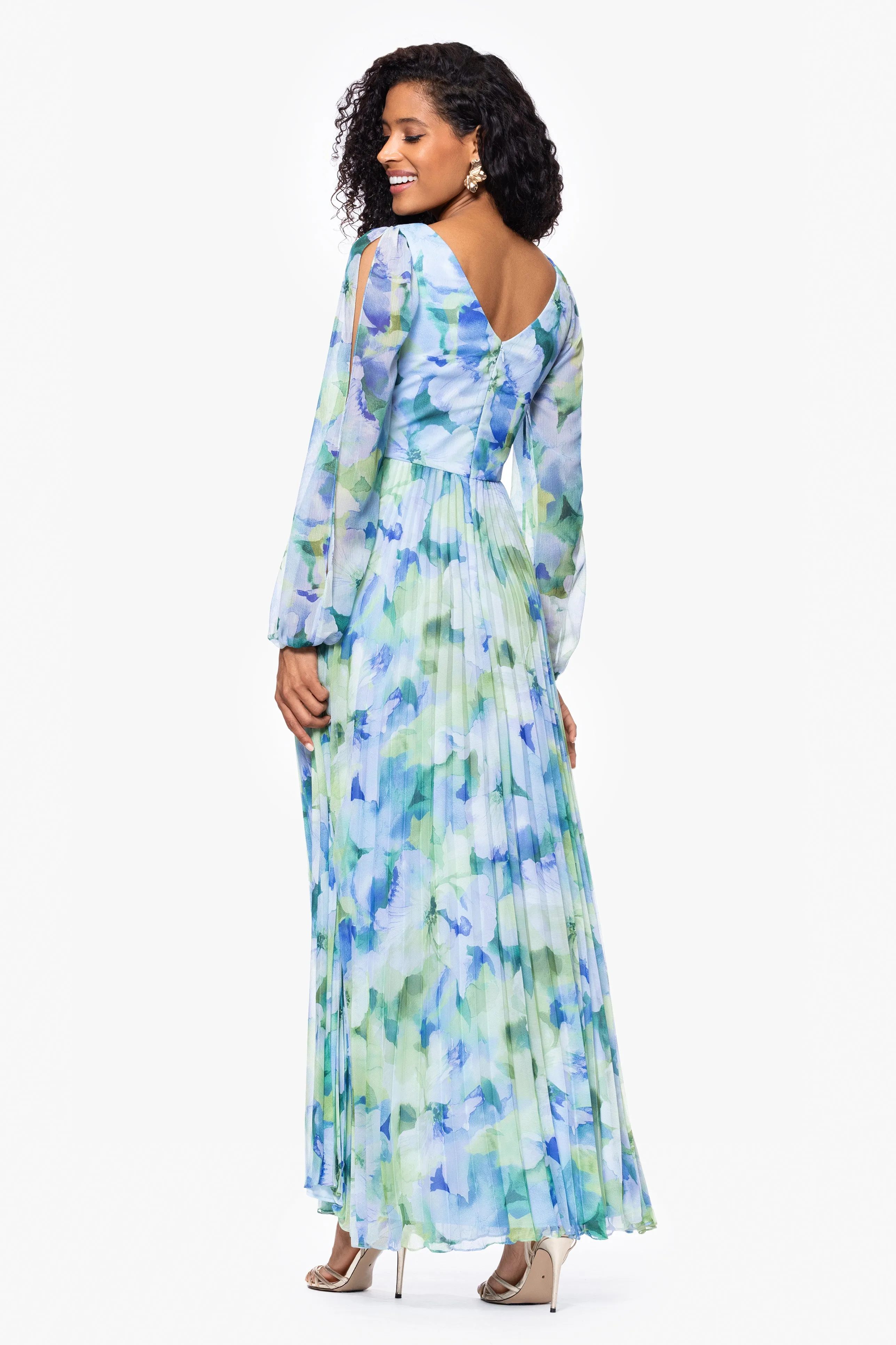 "Dara" Long Sleeve Chiffon Print Floor Length Dress sold by Betsy & Adam product image thumbnail 3