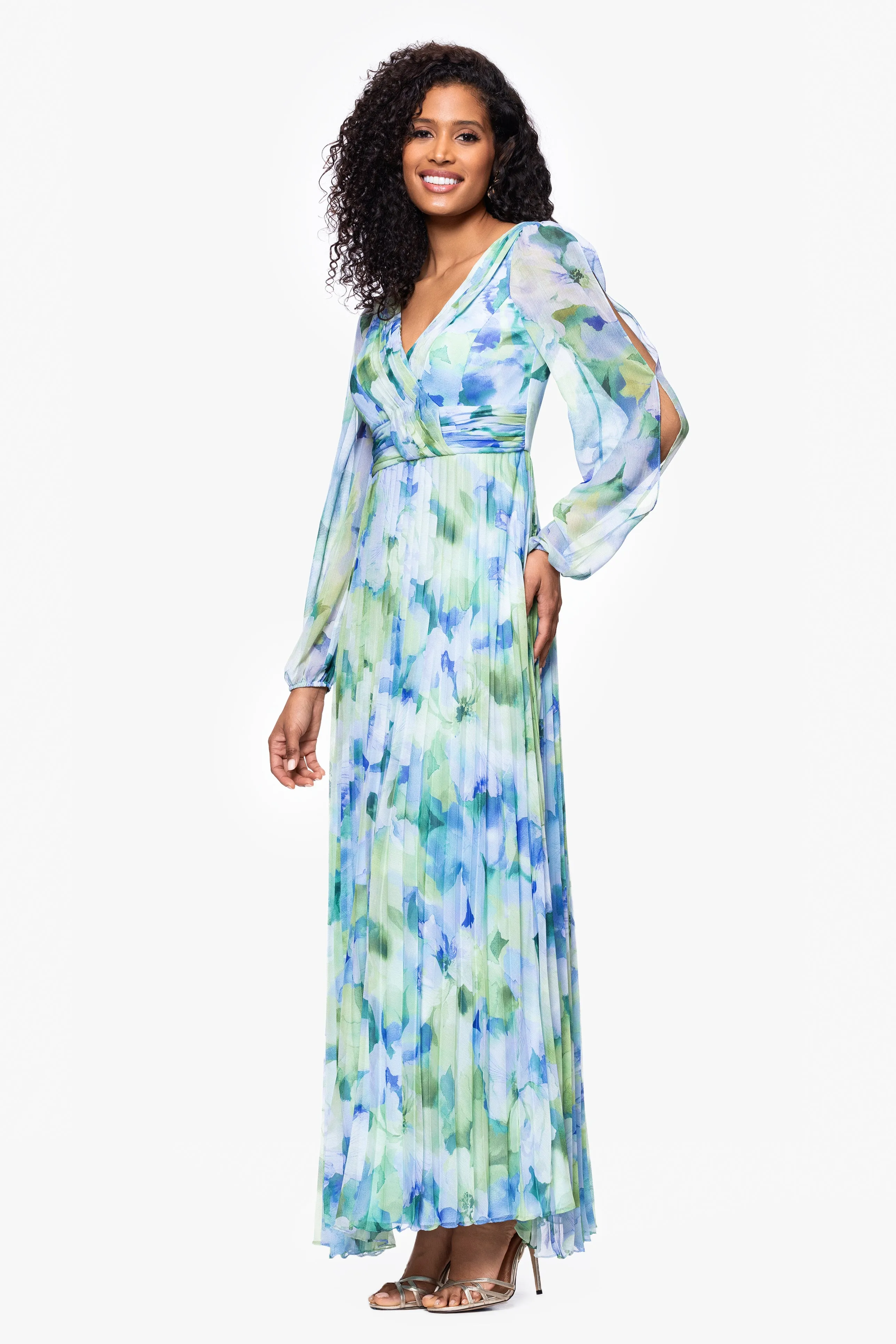 "Dara" Long Sleeve Chiffon Print Floor Length Dress sold by Betsy & Adam product image thumbnail 4