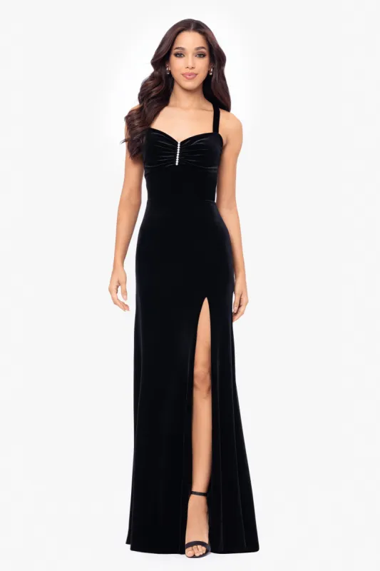 Blondie Nites "Astor" Embellished Velvet Floor Length Dress sold by Betsy & Adam