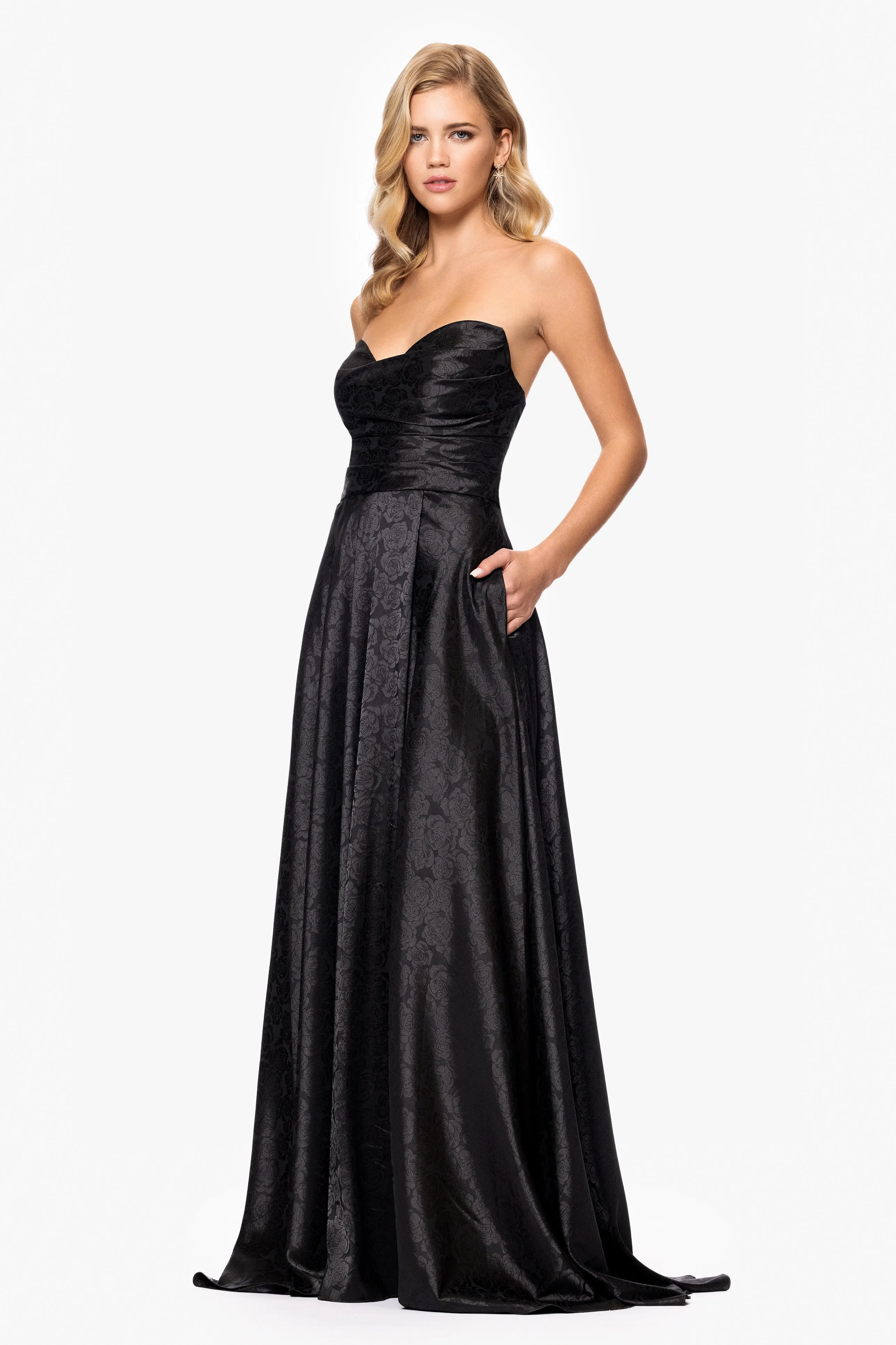Blondie Nites "Raquel" Long Strapless Jacquard Gown sold by Betsy & Adam product image thumbnail 4