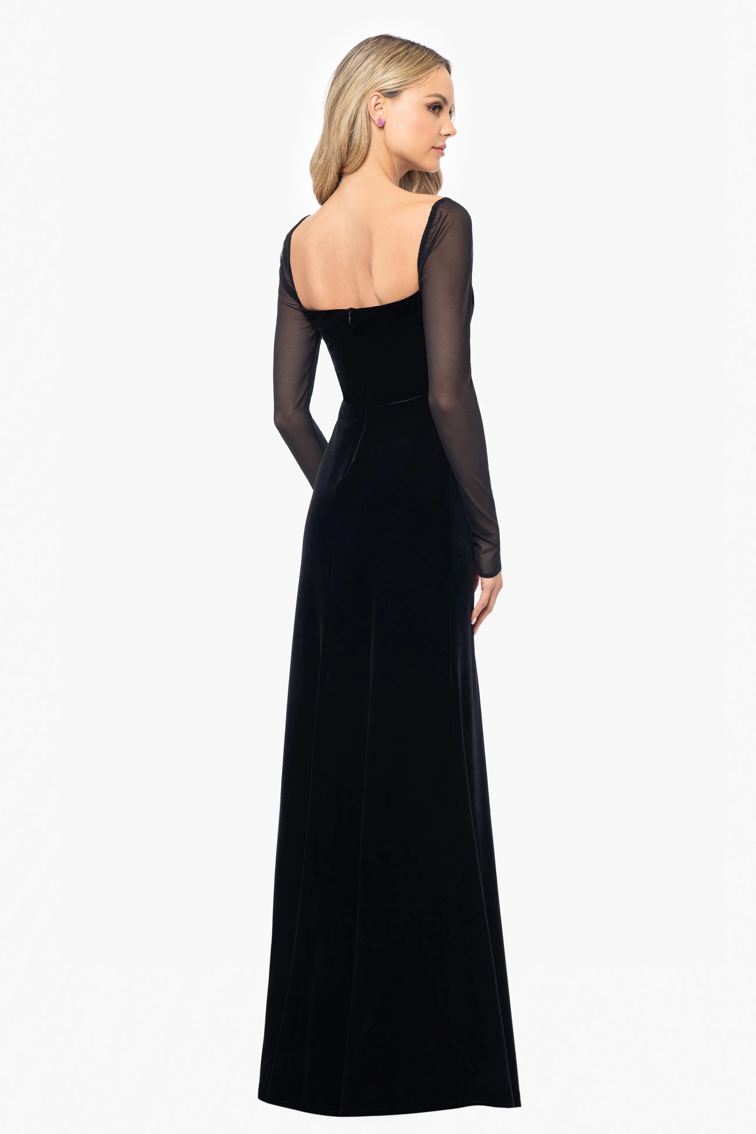 Blondie Nites "Valerie" Sheer Long Sleeve Floor Length Velvet Dress sold by Betsy & Adam product image thumbnail 3