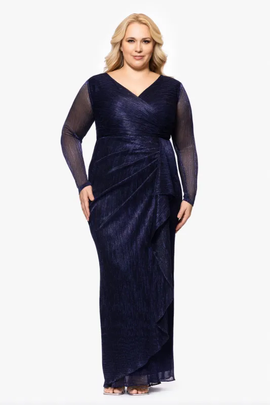 Plus "Maggie" Long Pleated Metallic V-Neck Dress sold by Betsy & Adam