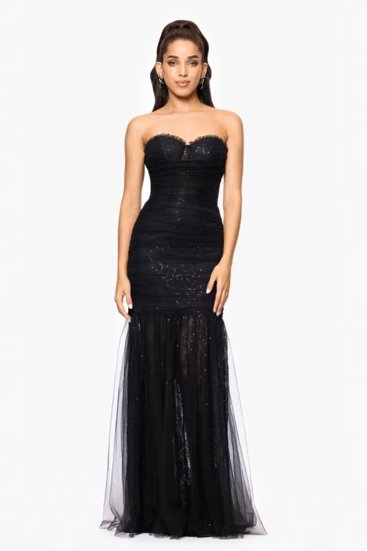 "Katherine" Sequin Lace Strapless Floor Length Dress sold by Betsy & Adam