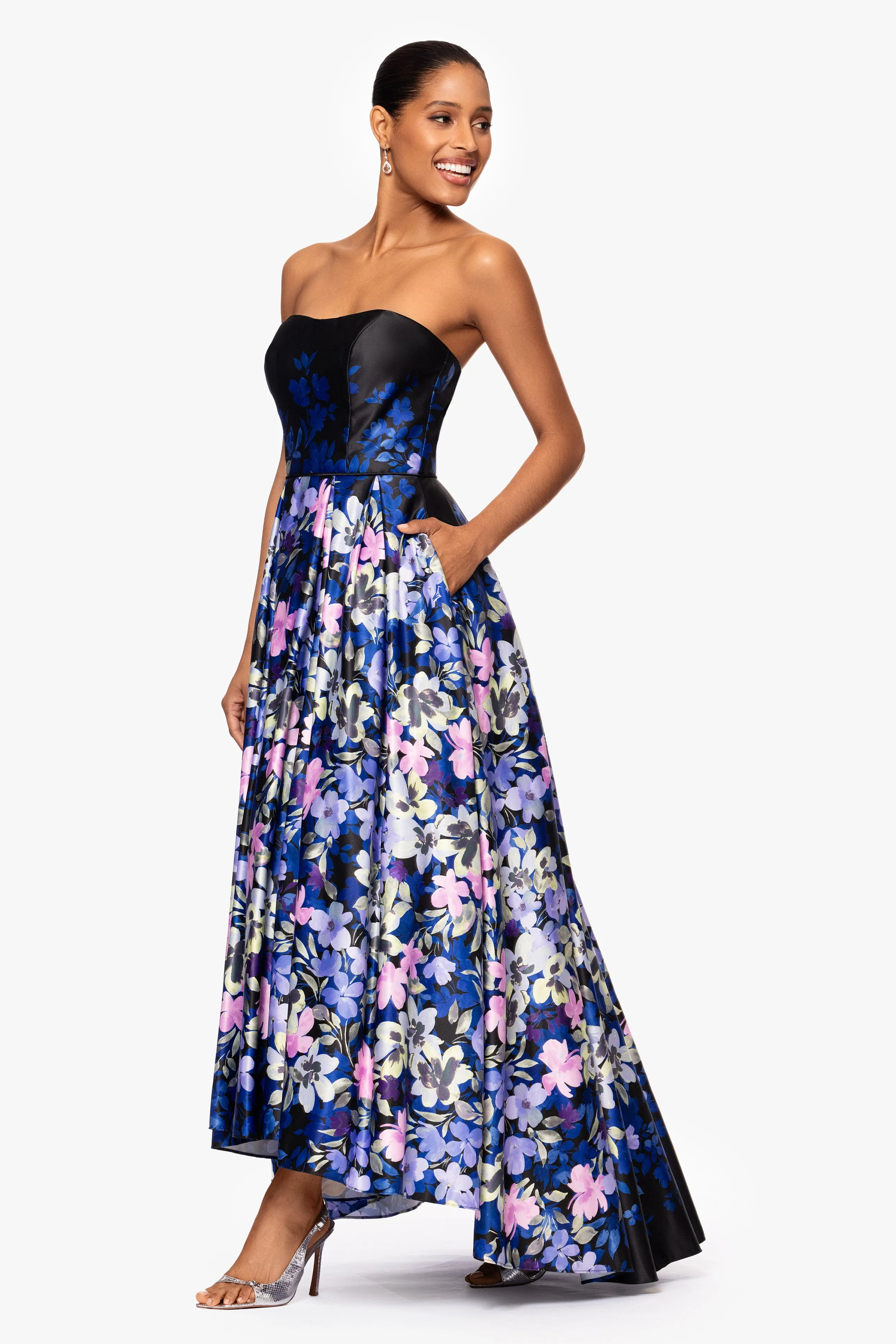 "Abbey" Satin Print High Low Ballgown sold by Betsy & Adam product image thumbnail 4
