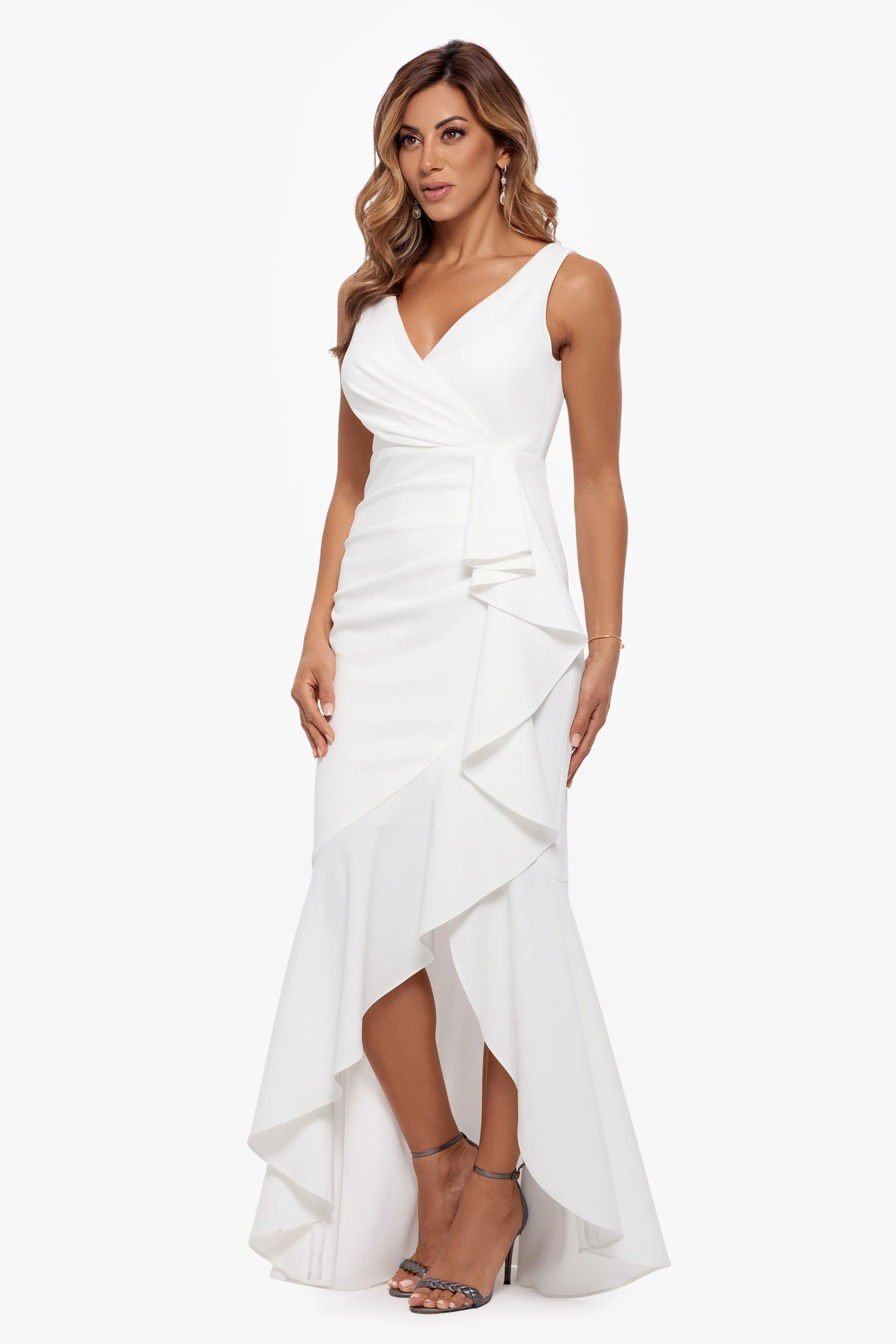 Petite "Candace" Long V- Neck Hi Low Cascade Dress sold by Betsy & Adam product image thumbnail 3