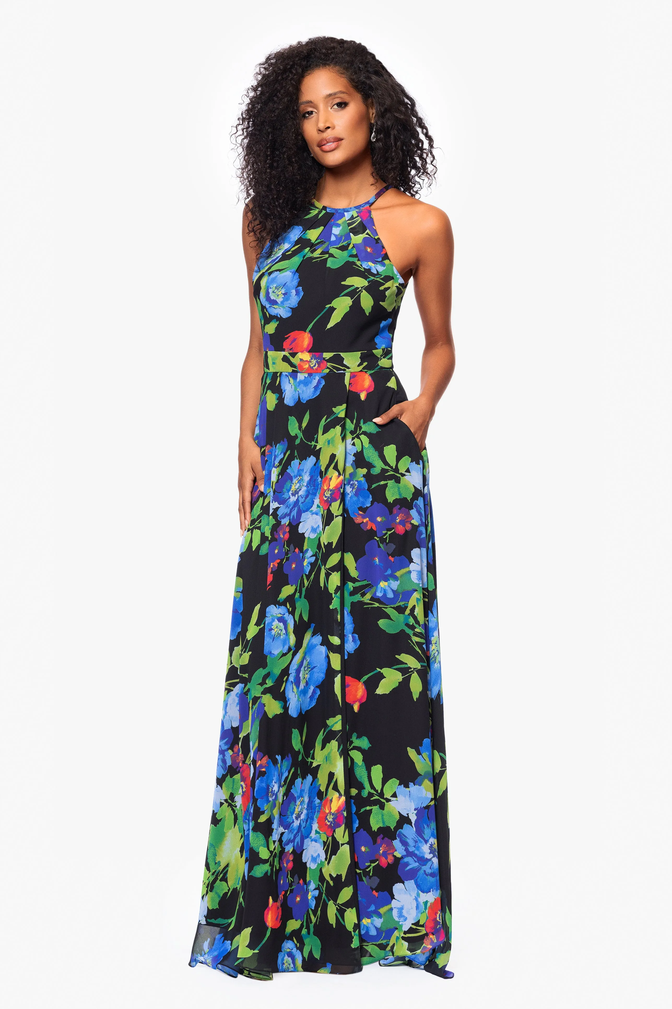 "Eleanora" Chiffon Print Halter Neck Floor Length Dress sold by Betsy & Adam product image thumbnail 4