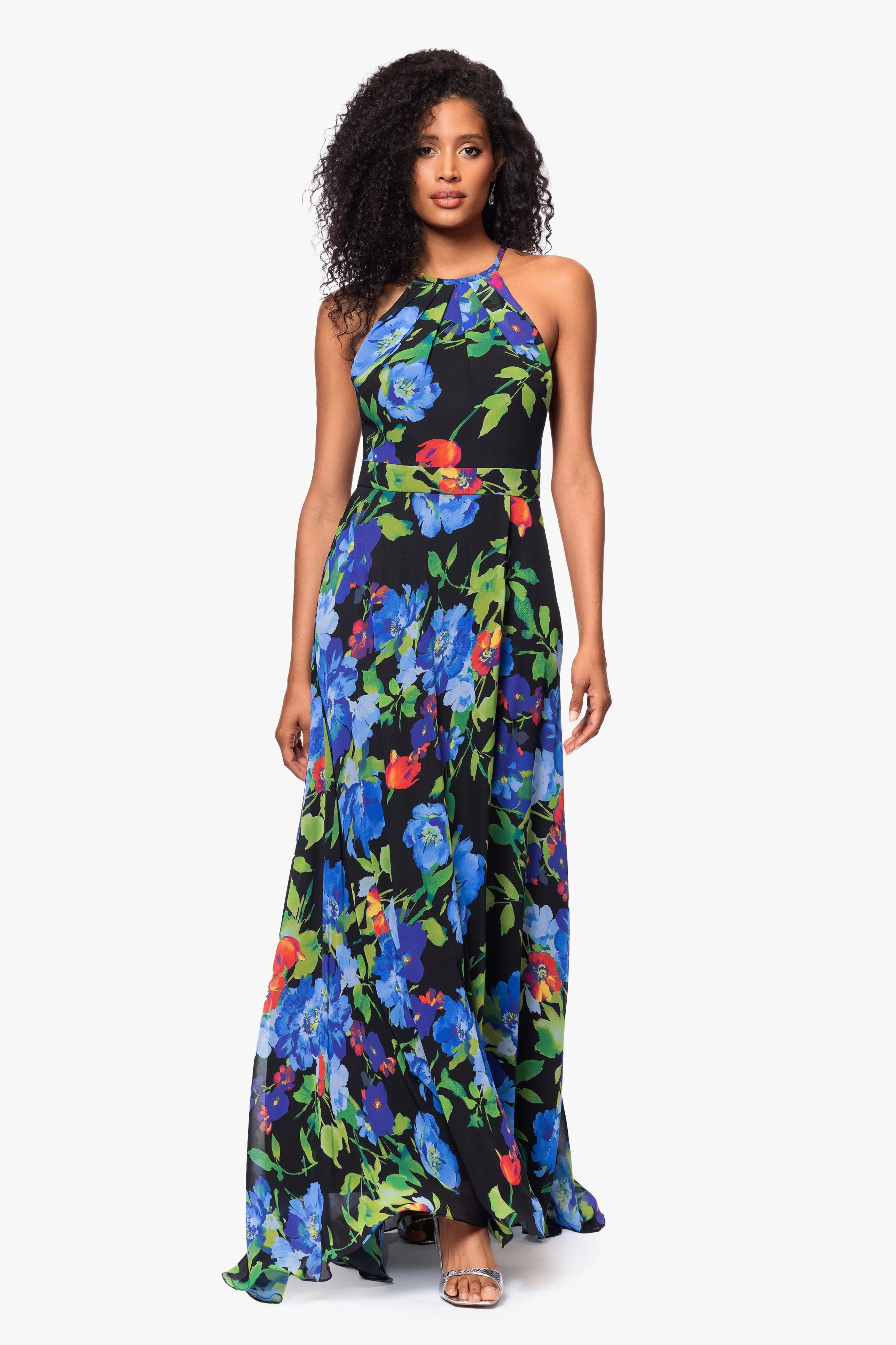 "Eleanora" Chiffon Print Halter Neck Floor Length Dress sold by Betsy & Adam