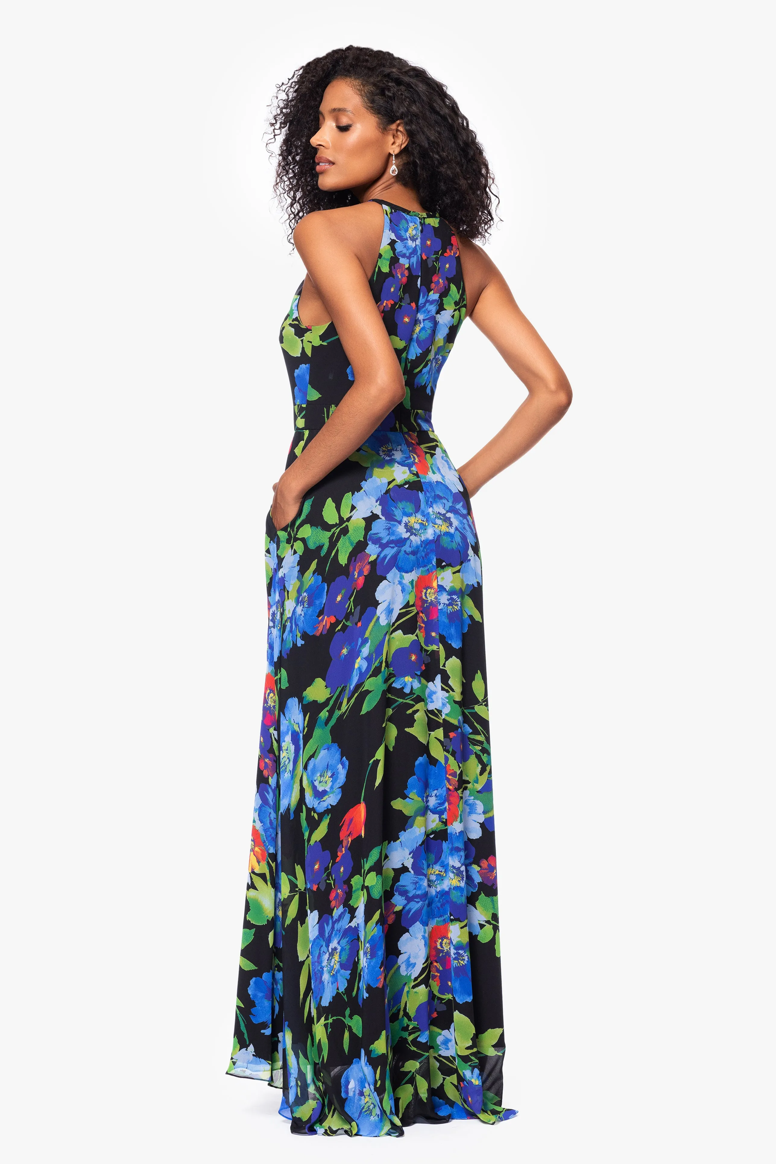 "Eleanora" Chiffon Print Halter Neck Floor Length Dress sold by Betsy & Adam product image thumbnail 3