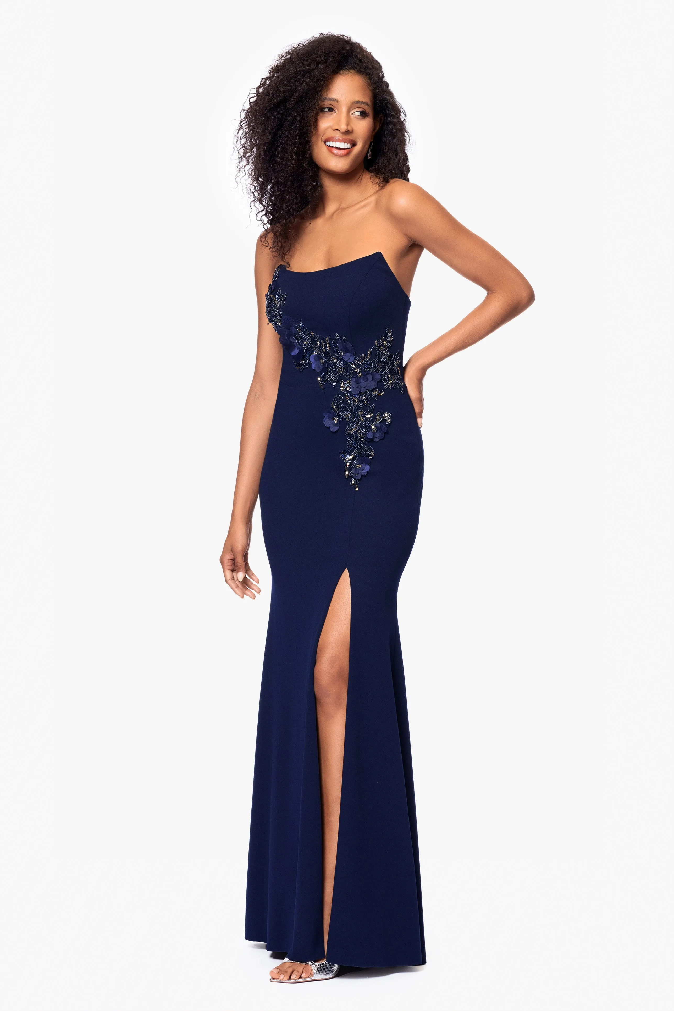 "Tara" Scuba Crepe Beaded Organza Floor Floor Length Dress sold by Betsy & Adam product image thumbnail 4