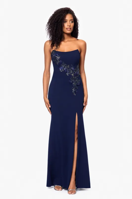 "Tara" Scuba Crepe Beaded Organza Floor Floor Length Dress sold by Betsy & Adam