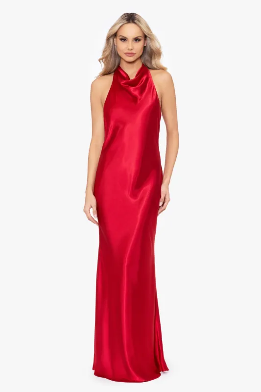 "Shannon" Halter Necktie Floor Length Dress sold by Betsy & Adam