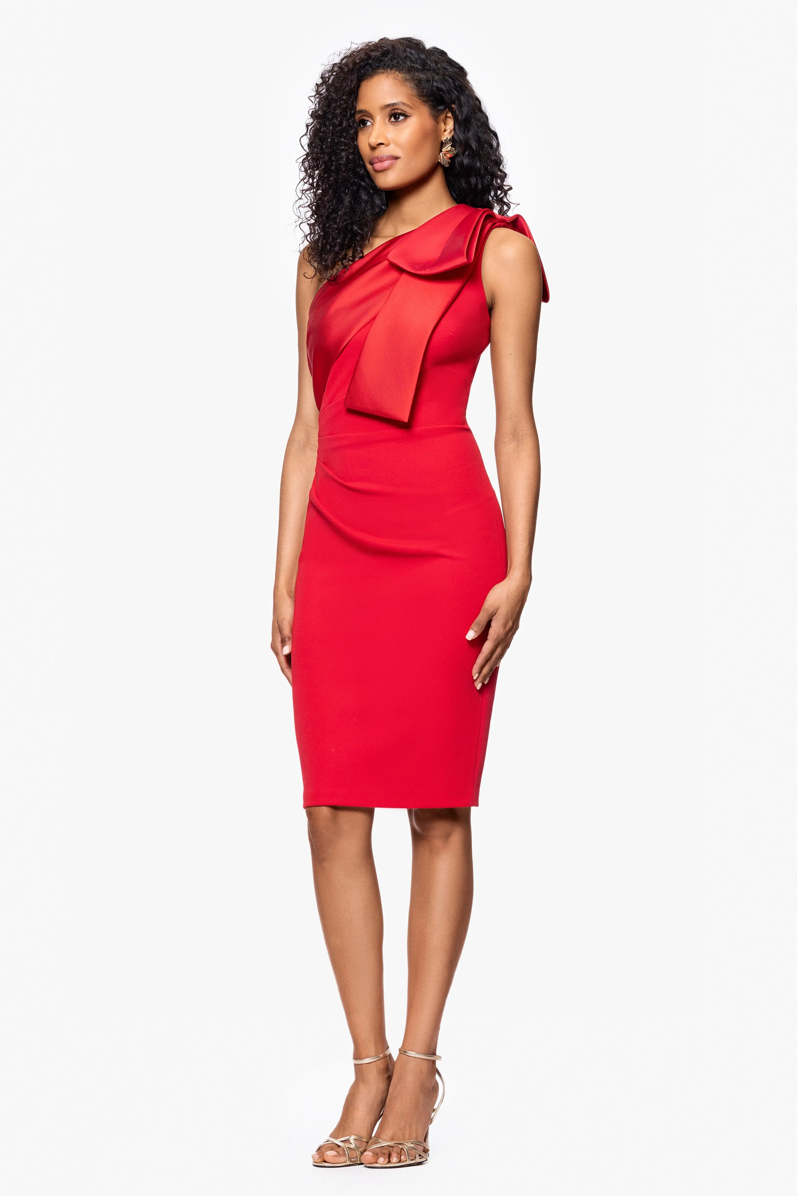 "Caroline" Scuba Crepe One Shoulder Satin Bow Knee Length Dress sold by Betsy & Adam product image thumbnail 4