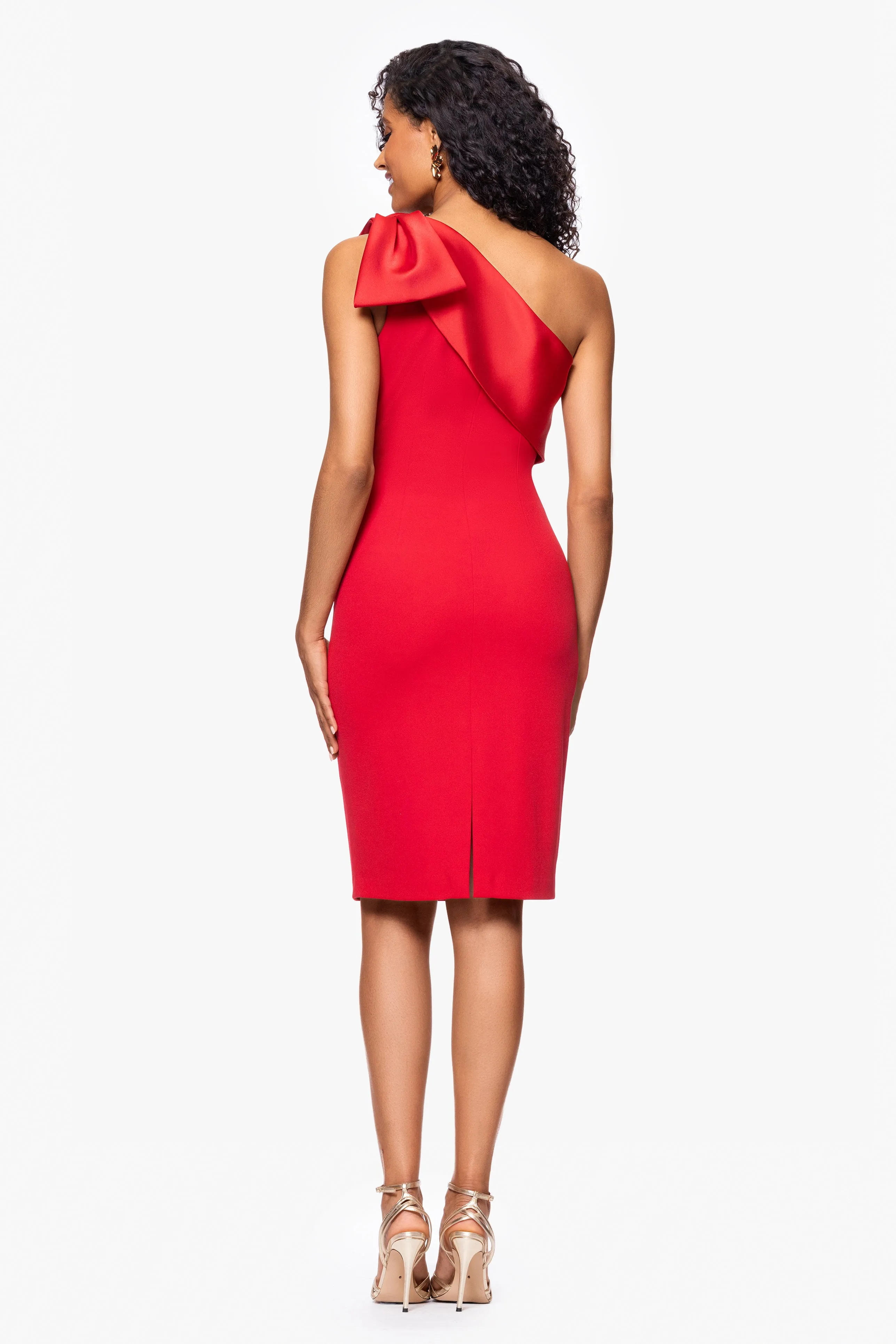 "Caroline" Scuba Crepe One Shoulder Satin Bow Knee Length Dress sold by Betsy & Adam product image thumbnail 3