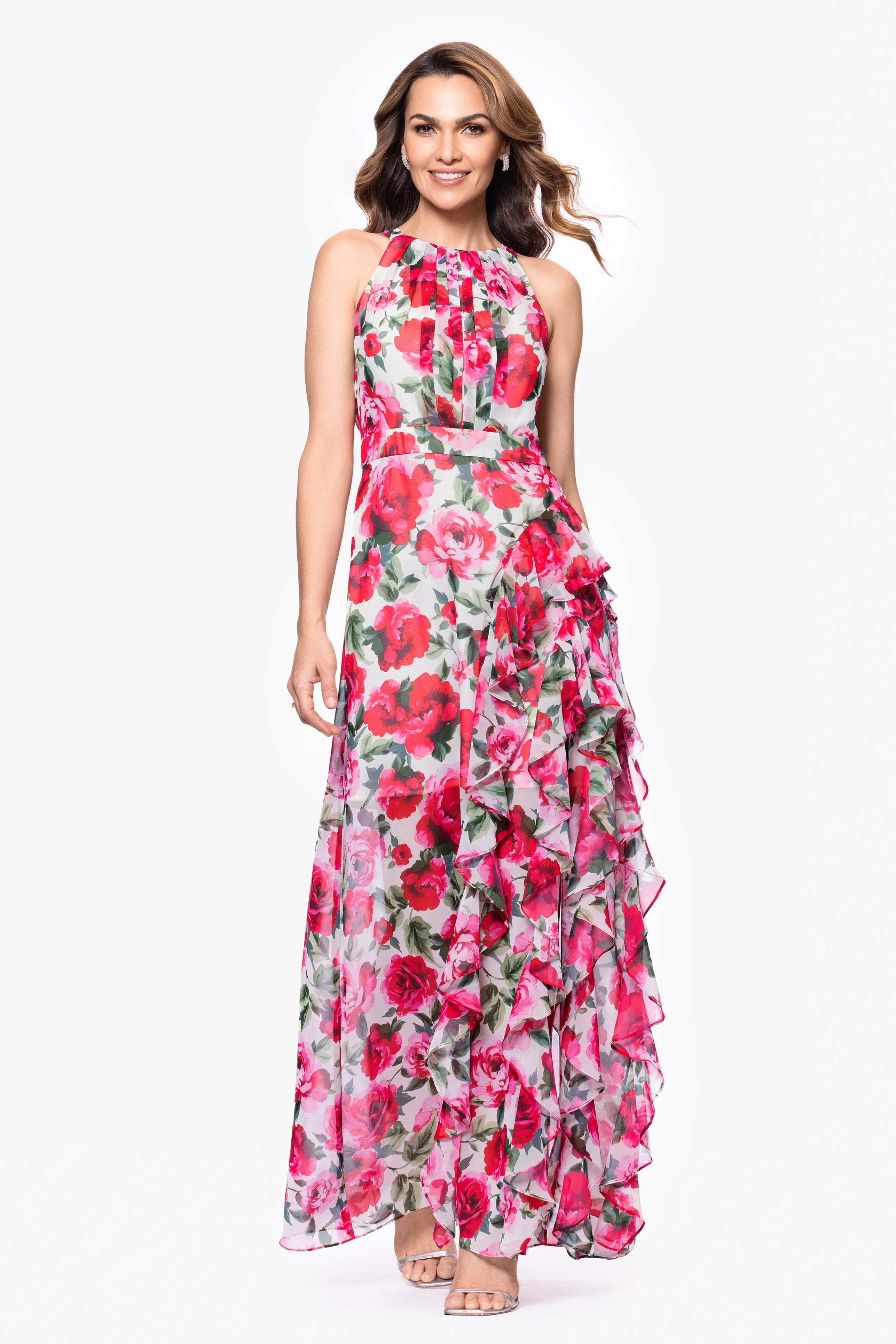 "Mimi" Floral Print Chiffon Floor Length Dress sold by Betsy & Adam