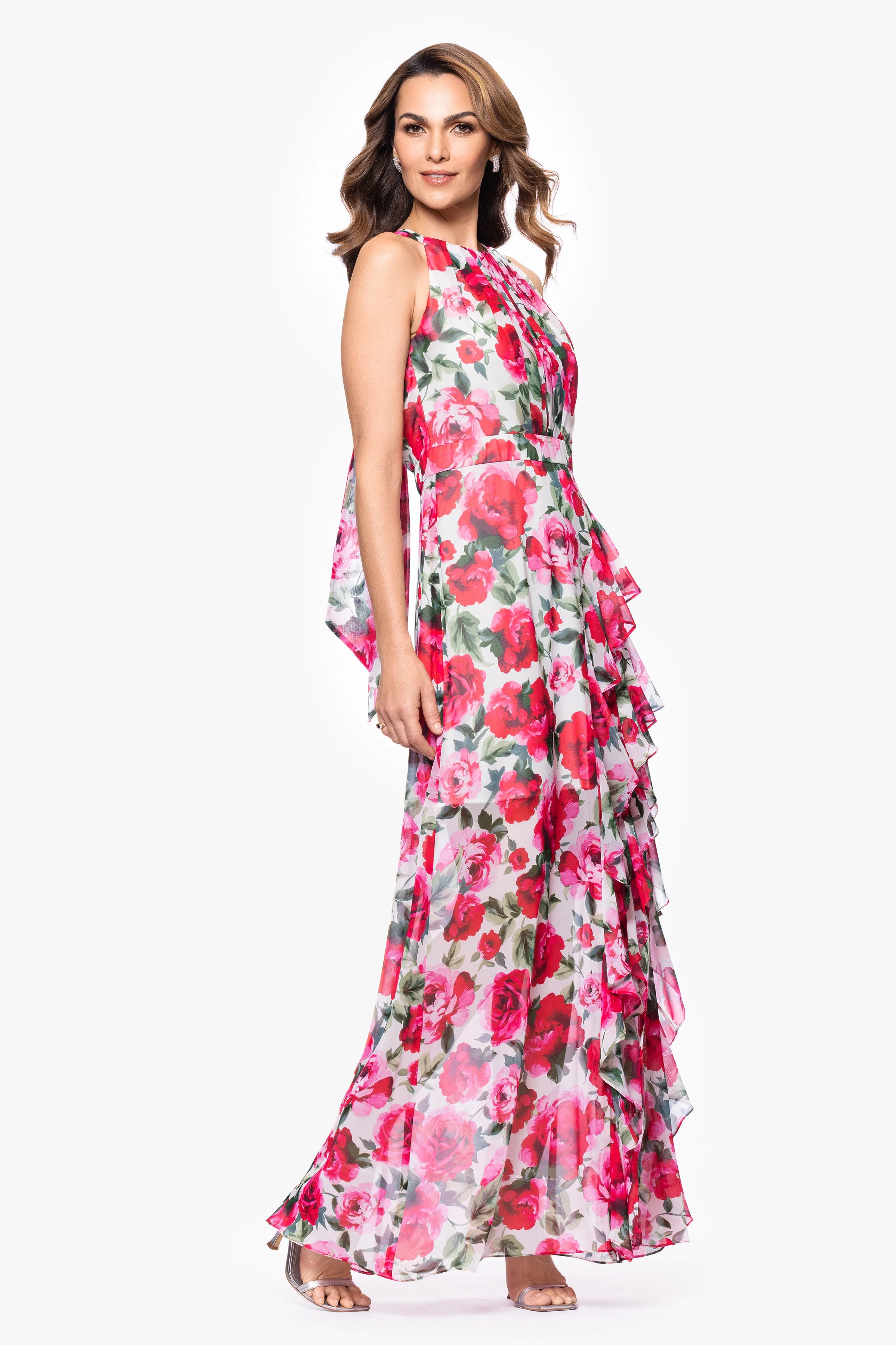 "Mimi" Floral Print Chiffon Floor Length Dress sold by Betsy & Adam product image thumbnail 5