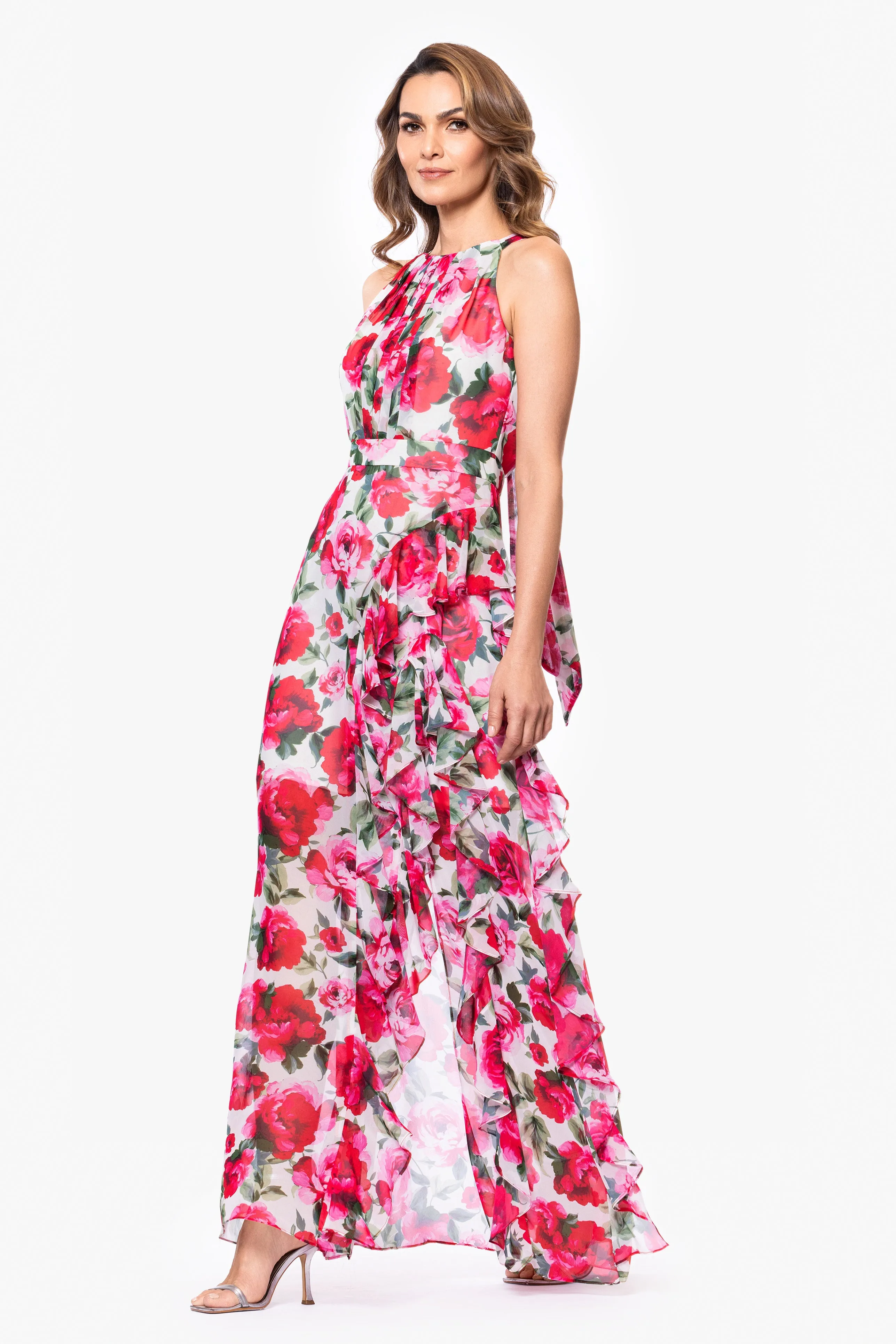 "Mimi" Floral Print Chiffon Floor Length Dress sold by Betsy & Adam product image thumbnail 4