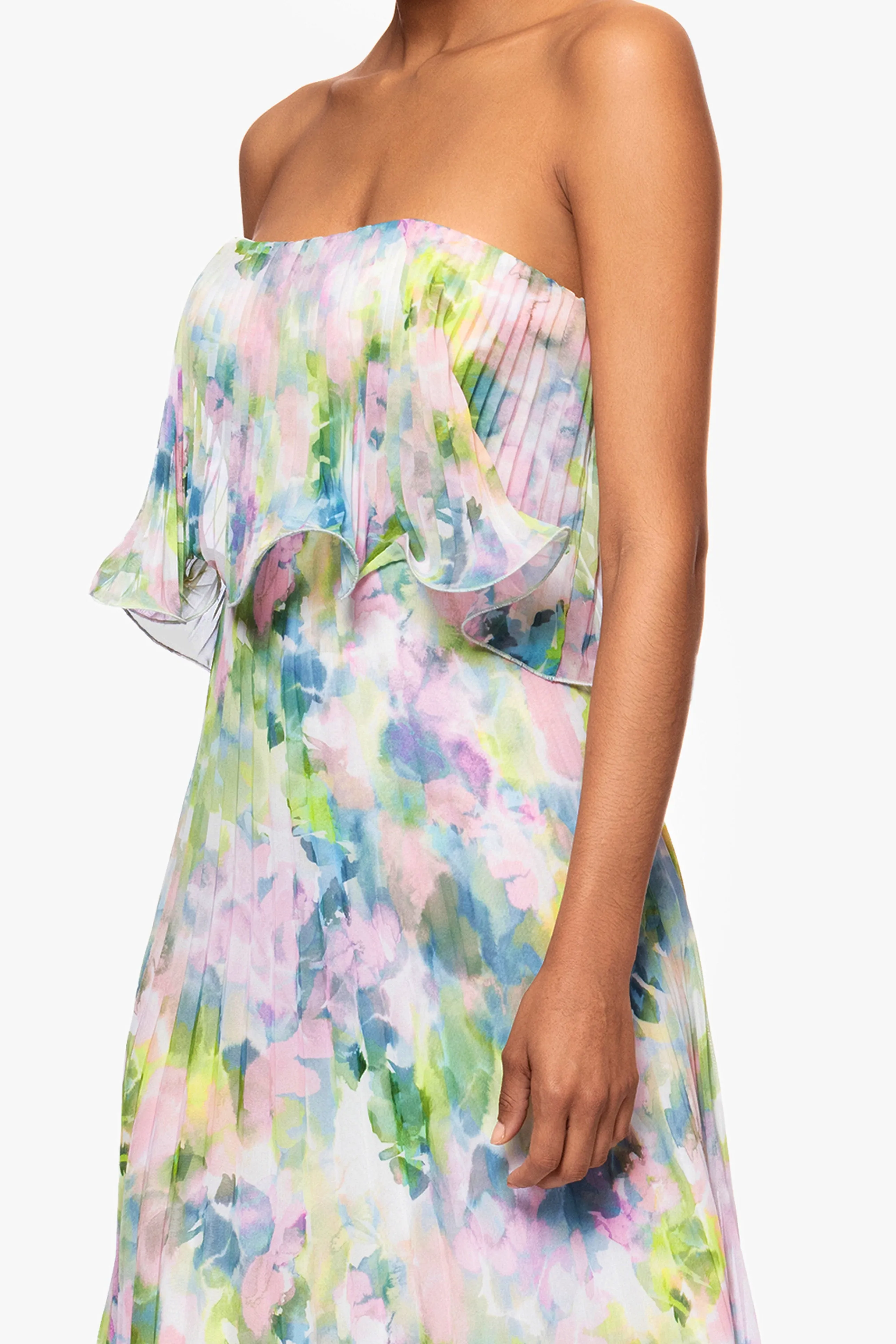 "Enid" Strapless Print Chiffon Pleated Floor Length Dress sold by Betsy & Adam product image thumbnail 2