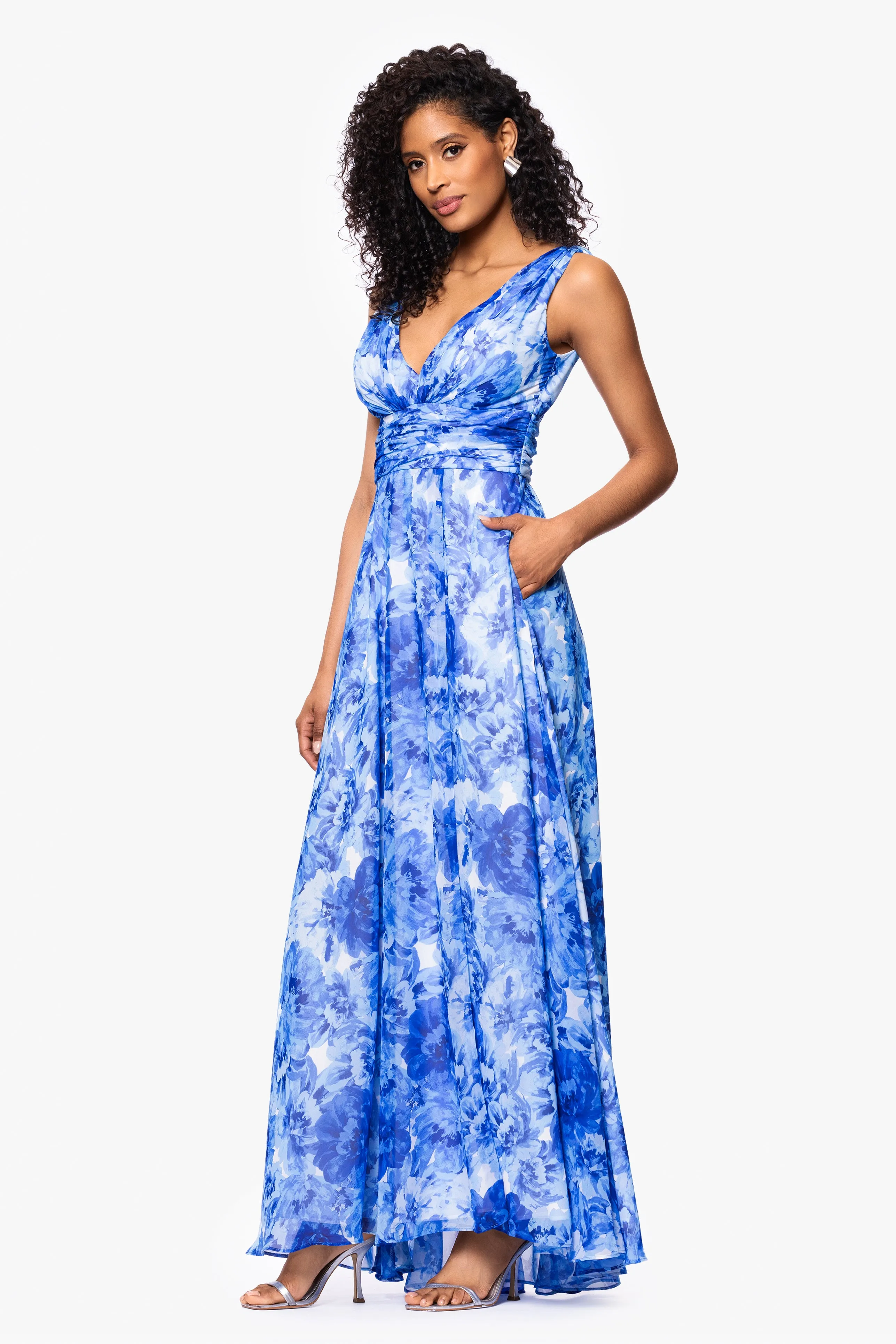 "Jaime" Print Chiffon V-Neck Floor Length Dress sold by Betsy & Adam product image thumbnail 4