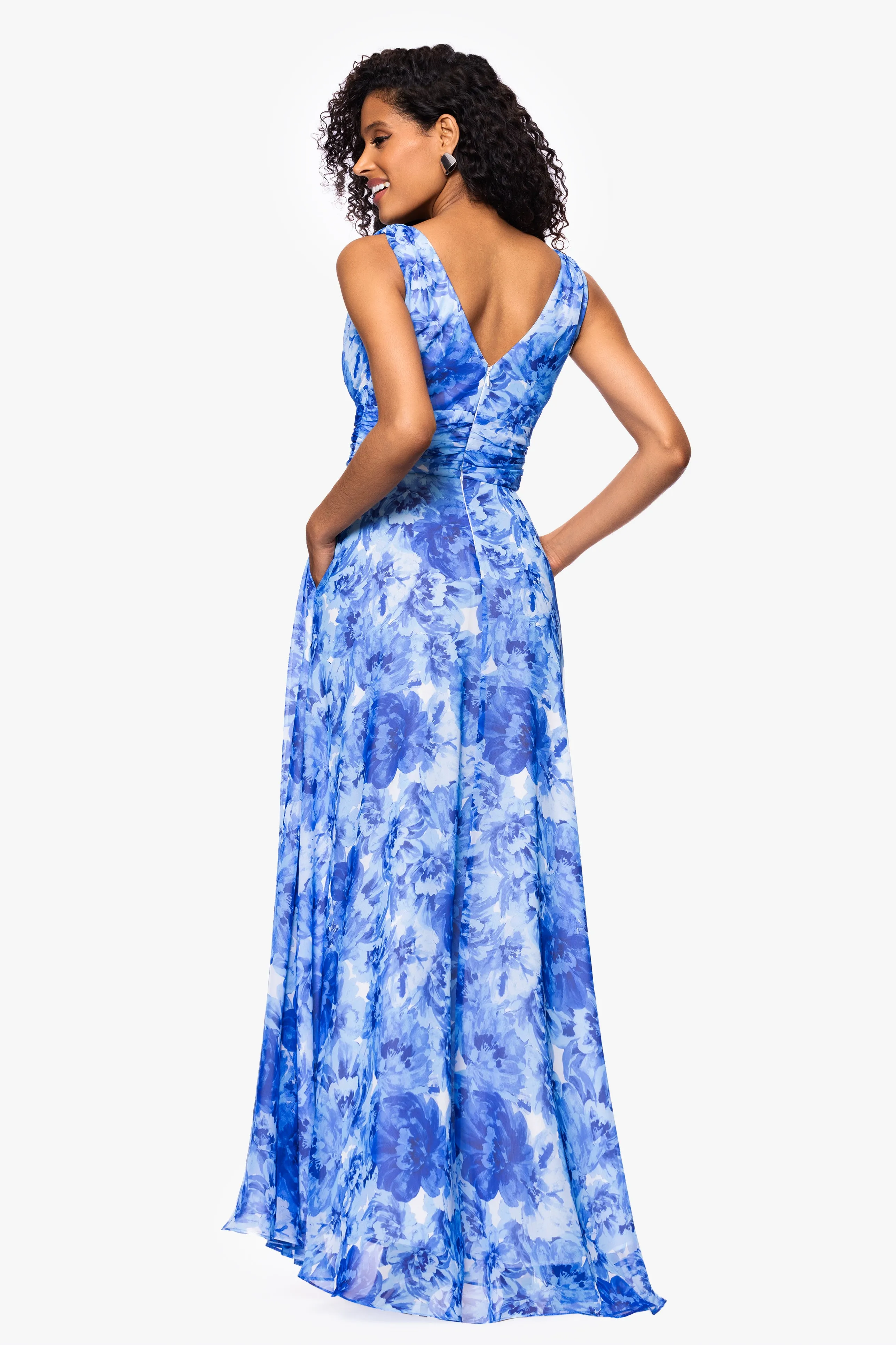 "Jaime" Print Chiffon V-Neck Floor Length Dress sold by Betsy & Adam product image thumbnail 3