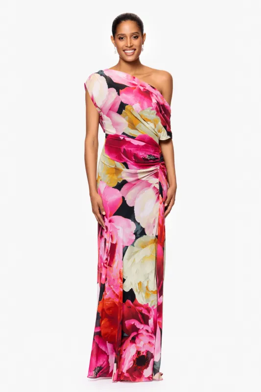 "Dawn" Print Souffle Chiffon Drop Shoulder Floor Length Dress sold by Betsy & Adam