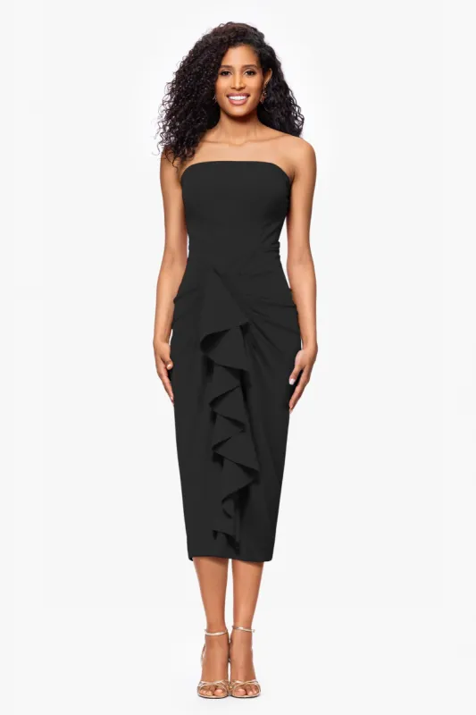 "Clover" Scuba Crepe Strapless Ruffle Midi Dress sold by Betsy & Adam