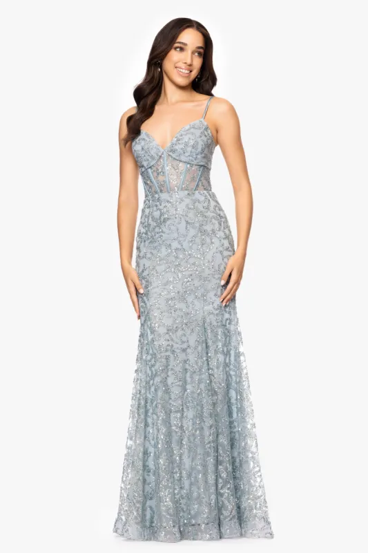Blondie Nites "Stony" Sequin Corset Floor Length Dress sold by Betsy & Adam